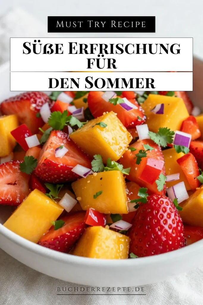 Entdecken Sie die köstliche Erdbeer-Mango-Salsa, das perfekte Rezept für frische Salsa für den Sommer! Mit einfachen Zutaten wie Erdbeeren, Mango, und Jalapeño ist es leicht, diese einfache Salsa zuzubereiten. Genießen Sie gesunde Snacks mit Früchten, ideal für Ihre nächste Feier oder einen entspannten Abend. Lassen Sie sich diese sommerlichen Dip-Rezepte nicht entgehen und probieren Sie es aus! #ErdbeerMangoSalsa #SalsaRezept #SommerlicheSnacks #GesundeSnacks