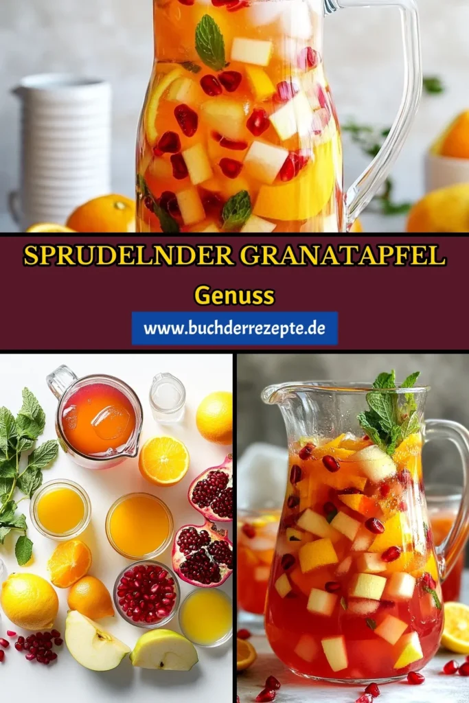 Entdecken Sie unser erfrischendes Granatapfel-Punsch Rezept, perfekt für Ihre nächsten Feste! Dieser sprudelnde Punsch kombiniert Granatapfelsaft, frische Früchte und sprudelndes Wasser für ein erfrischendes Sommergetränk. Ideal als Fruchtpunsch für Feste und einfach zuzubereiten. Überraschen Sie Ihre Gäste und genießen Sie diesen köstlichen Granatapfel Cocktail! Speichern Sie das Rezept für Ihre nächste Feier! #GranatapfelPunsch #ErfrischendeGetränke #Fruchtpunsch #CocktailRezepte