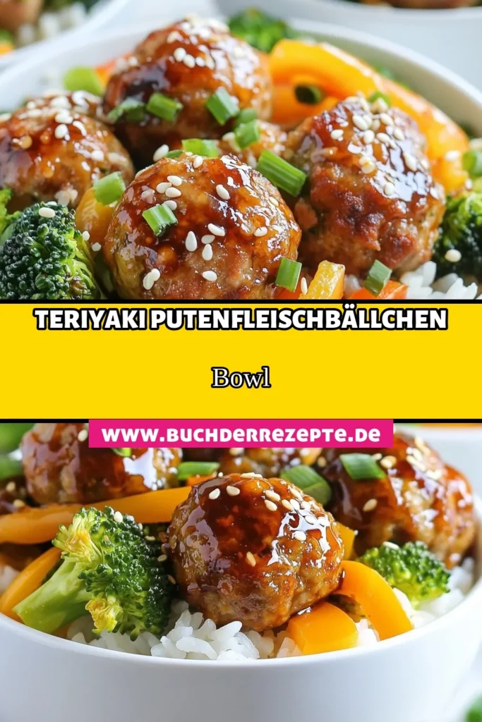 Entdecken Sie das einfache und köstliche Rezept für Teriyaki Putenfleischbällchen Schalen! Diese gesunden Putenrezepte sind ideal für eine schnelle Mahlzeit und kombinieren zartes Putenfleisch, frisches Gemüse und aromatische Teriyaki-Sauce. Bereiten Sie Ihre eigene asiatische Bowls mit diesem unschlagbaren Teriyaki Sauce Rezept zu. Lassen Sie sich inspirieren und speichern Sie dieses Rezept! #Putenfleischbällchen #TeriyakiRezept #GesundeEssen #AsiatischeBowls
