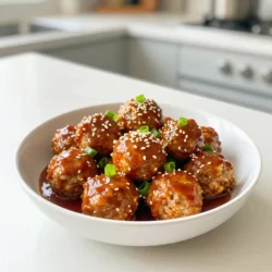 Die Hauptzutaten für Ananas-Teriyaki-Fleischbällchen sind einfach und frisch. Hier ist, was Sie brauchen: - 450 g gemahlenes Puten- oder Hühnerfleisch - 120 g Semmelbrösel - 60 g Frühlingszwiebeln, fein gehackt - 60 g frischer Koriander, gehackt - 1 Ei, verquirlt Diese Zutaten sorgen für einen tollen Geschmack und eine gute Textur. Das gemahlene Fleisch bildet die Basis für die Bällchen. Semmelbrösel helfen, die Mischung zusammenzuhalten. Frühlingszwiebeln und Koriander bringen Frische in das Gericht. Die Gewürze und Aromen sind entscheidend für den Geschmack. Hier sind sie: - 1 Teelöffel Knoblauchpulver - 1 Teelöffel Ingwerpulver - Salz und Pfeffer nach Geschmack Knoblauchpulver und Ingwerpulver geben den Fleischbällchen einen besonderen Kick. Salz und Pfeffer runden die Aromen ab. Diese Gewürze machen die Bällchen herzhaft und lecker. Eine vollständige Mahlzeit braucht eine gute Beilage. Hier sind einige Ideen: - Reis oder Quinoa als Basis - Gedämpftes Gemüse für zusätzliche Nährstoffe - Ein frischer Salat für die Frische Diese Beilagen ergänzen die Fleischbällchen perfekt. Sie liefern Ballaststoffe und Vitamine. Ein einfaches Dessert wie Ananas-Sorbet passt auch gut dazu. Es bringt die fruchtigen Aromen zurück und rundet das Essen ab. {{ingredient_image_2}} Heizen Sie den Ofen auf 200°C vor. Dies sorgt für das perfekte Backen. Legen Sie ein Backblech mit Backpapier aus. Das macht die Reinigung einfach. Stellen Sie alle Zutaten bereit. So bleibt die Küche organisiert und Sie verlieren keine Zeit. In einer großen Schüssel vermischen Sie das gemahlene Puten- oder Hühnerfleisch. Fügen Sie die Semmelbrösel hinzu. Dann kommen die fein gehackten Frühlingszwiebeln und der Koriander dazu. Geben Sie das verquirlte Ei und die Gewürze wie Knoblauchpulver und Ingwerpulver hinzu. Mischen Sie alles gut. Es sollte eine gleichmäßige Masse entstehen. Formen Sie kleine Fleischbällchen. Jedes sollte etwa 2,5 cm groß sein. Platzieren Sie die Fleischbällchen gleichmäßig auf dem Backblech. Backen Sie sie für 18-20 Minuten. Prüfen Sie die Innentemperatur. Sie sollte 75°C erreichen. Während die Fleischbällchen backen, machen Sie die Teriyakisauce. Geben Sie Ananassaft, Sojasauce, braunen Zucker und eventuell Speisestärke in einen Topf. Erhitzen Sie alles bei mittlerer Hitze und rühren Sie gut um. Lassen Sie die Sauce 5-7 Minuten köcheln. Sie sollte leicht eindicken. Sobald die Fleischbällchen fertig sind, nehmen Sie sie aus dem Ofen. Geben Sie sie in die Sauce und schwenken Sie sie. Lassen Sie die Fleischbällchen noch 2-3 Minuten in der Sauce köcheln. Servieren Sie sie dann heiß mit Sesamsamen. Um die perfekten Fleischbällchen zu machen, achte auf die Mischung. Nimm frische Zutaten. Mische das Fleisch mit Semmelbröseln und Ei gut. Die Mischung sollte nicht zu trocken oder zu feucht sein. Forme gleichmäßige Bällchen, etwa 2,5 cm groß. Das sorgt für gleichmäßiges Garen. Backe sie bei 200°C für 18-20 Minuten. Überprüfe die Temperatur; sie sollte 75°C erreichen. Für die Teriyakisauce mische Ananassaft, Sojasauce und braunen Zucker. Koche die Mischung bei mittlerer Hitze. Wenn du eine dickere Sauce magst, füge Speisestärke hinzu. Rühre gut, bis die Sauce leicht eindickt. Lass sie 5-7 Minuten köcheln. So wird die Sauce schön glänzend und lecker. Du kannst auch etwas Chili hinzufügen, wenn du es schärfer magst. Serviere die Fleischbällchen in einer schönen Schüssel. Garniere sie mit Sesamsamen und gehackten Frühlingszwiebeln. Das sieht ansprechend aus und schmeckt gut. Du kannst dazu Reis oder Gemüse servieren. Das macht das Gericht noch bunter und nahrhafter. Lass die Gäste die Kombination genießen und überrasche sie mit einem leckeren Essen. Pro Tipps Wählen Sie das richtige Fleisch: Für die besten Ergebnisse verwenden Sie mageres Puten- oder Hühnerfleisch, um eine saftige und zarte Textur zu gewährleisten. Frische Zutaten: Frischer Koriander und Frühlingszwiebeln verleihen den Fleischbällchen einen intensiven Geschmack. Verwenden Sie immer frische Kräuter, wann immer es möglich ist. Variieren Sie die Sauce: Experimentieren Sie mit zusätzlichen Gewürzen wie Chili oder Limettensaft, um der Teriyakisauce eine persönliche Note zu verleihen. Richtige Garzeit: Achten Sie darauf, die Fleischbällchen genau 18-20 Minuten zu backen, um ein Überkochen und Austrocknen zu vermeiden. {{image_4}} Wenn Sie die Ananas-Teriyaki-Fleischbällchen anpassen möchten, probieren Sie verschiedene Fleischsorten. Rindfleisch gibt den Bällchen einen kräftigen Geschmack. Auch Schweinefleisch eignet sich gut. Für eine vegetarische Option verwenden Sie Tofu oder pflanzliches Hackfleisch. Diese Alternativen sind lecker und einfach zu machen. Die Teriyaki-Sauce kann leicht angepasst werden. Wenn Sie es schärfer mögen, fügen Sie Chili oder Sriracha hinzu. Ein Spritzer Limettensaft kann die Aromen aufpeppen und frischer machen. Experimentieren Sie mit verschiedenen Sojasaucen. Einige sind süßer oder salziger. Finden Sie, was Ihnen am besten schmeckt. Um die Fleischbällchen gesünder zu machen, fügen Sie Gemüse hinzu. Klein gehackte Paprika oder Karotten passen gut. Zucchini kann auch die Textur verbessern. Mischen Sie das Gemüse in die Fleischmasse. So erhalten Sie mehr Nährstoffe und einen bunten Teller. Um die übrig gebliebenen Fleischbällchen frisch zu halten, lege sie in einen luftdichten Behälter. Du kannst sie bis zu drei Tage im Kühlschrank aufbewahren. Stelle sicher, dass die Fleischbällchen abgekühlt sind, bevor du sie lagerst. So bleiben sie saftig und schmackhaft. Wenn du sie für später aufbewahren willst, gehe zur nächsten Anleitung. Wenn du die Fleischbällchen einfrieren möchtest, lege sie auf ein Backblech. Achte darauf, dass sie sich nicht berühren. Friere sie für etwa zwei Stunden ein. Danach kannst du sie in einen Gefrierbeutel umfüllen. So bleiben sie für bis zu drei Monate frisch. Beschrifte den Beutel mit dem Datum. So vergisst du nicht, wann du sie eingefroren hast. Um die Fleischbällchen aufzuwärmen, nutze den Ofen. Heize ihn auf 180°C vor. Lege die Fleischbällchen auf ein Backblech und backe sie für 10 bis 15 Minuten. So werden sie gleichmäßig warm und bleiben knusprig. Du kannst sie auch in der Mikrowelle aufwärmen. Achte darauf, sie in kurzen Intervallen zu erhitzen, damit sie nicht austrocknen. Die Fleischbällchen müssen 18-20 Minuten bei 200°C backen. So sind sie außen knusprig und innen saftig. Prüfen Sie die Innentemperatur. Sie sollte 75°C erreichen. Dies stellt sicher, dass das Fleisch gut durchgegart ist. Ja, die Fleischbällchen lassen sich gut im Voraus zubereiten. Sie können die Mischung bis zu einem Tag vorher machen. Formen Sie die Bällchen und lagern Sie sie im Kühlschrank. So sparen Sie Zeit, wenn es zum Kochen kommt. Sie können sie auch einfrieren. Lassen Sie sie einfach auftauen, bevor Sie sie backen. Für dieses Rezept sind gemahlenes Puten- oder Hühnerfleisch ideal. Diese Fleischsorten sind mager und nehmen die Aromen gut auf. Sie können auch Rindfleisch verwenden, wenn Sie einen reicheren Geschmack wollen. Vegetarische Alternativen wie Tofu funktionieren ebenfalls gut. Dieses Rezept für Ananas-Teriyaki-Fleischbällchen bietet dir alles, was du brauchst. Du hast die Hauptzutaten und Gewürze kennengelernt. Ich habe dir eine Schritt-für-Schritt-Anleitung gegeben, um die perfekten Fleischbällchen zu machen. Mit Tipps für diverse Variationen und Lagerung findest du neue Ideen. Experimentiere mit verschiedenen Zutaten oder Saucen. So wird jede Mahlzeit spannend. Mach dir keine Sorgen über die Reste, ich habe dir auch Tipps zum Einfrieren gegeben. Gemeinsam schaffen wir leckere Gerichte, die immer gelingen.