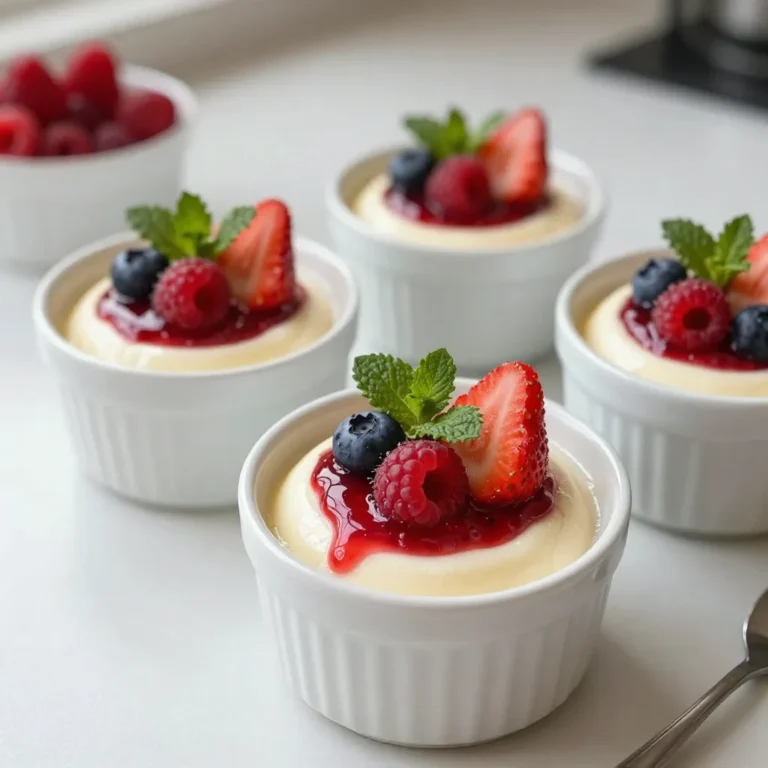 Um eine köstliche Vanilla Bean Panna Cotta zu machen, brauchen Sie: - 480 ml Schlagsahne - 240 ml Vollmilch - 100 g Zucker - 1 Esslöffel Vanille-Bohnen-Paste (oder das Mark von 1 Vanilleschote) - 2 1/2 Teelöffel ungesüßte Gelatine - 3 Esslöffel kaltes Wasser - Eine Prise Salz Diese Zutaten sind einfach zu finden und bieten einen reichen Geschmack. Die Kombination von Schlagsahne und Vollmilch macht die Panna Cotta cremig und zart. Die Vanille-Bohnen-Paste sorgt für ein intensives Aroma. Für die Beerensauce benötigen Sie: - 150 g gemischte Beeren (Erdbeeren, Blaubeeren, Himbeeren) - 2 Esslöffel Honig oder Ahornsirup Die Beeren geben der Sauce eine frische Note und die Süße aus dem Honig oder Sirup balanciert die Säure der Früchte aus. Sie können jede Art von Beeren verwenden, die Sie mögen. Achten Sie bei der Auswahl der Zutaten auf Qualität. Verwenden Sie frische, reife Beeren für den besten Geschmack. Bei der Vanille-Bohnen-Paste sollten Sie nach Produkten suchen, die echte Vanille enthalten. Günstige Alternativen können oft künstliche Aromen enthalten. Achten Sie auch auf die Frische der Sahne und der Milch. Hochwertige Produkte machen einen großen Unterschied in Ihrem Dessert. {{ingredient_image_2}} Um die Gelatine vorzubereiten, streue sie gleichmäßig über 3 Esslöffel kaltes Wasser. Lass die Mischung 5 bis 10 Minuten ruhen. Du wirst sehen, dass die Gelatine aufquillt und eine gelartige Konsistenz erreicht. Dies ist wichtig für die Festigkeit deiner Panna Cotta. In einem mittelgroßen Topf vermischst du 480 ml Schlagsahne, 240 ml Vollmilch, 100 g Zucker und eine Prise Salz. Erhitze die Mischung bei mittlerer Hitze. Rühre gelegentlich um, bis die Mischung heiß ist, aber nicht kocht. Nimm den Topf vom Herd und füge die Vanille-Bohnen-Paste sowie die aufgequollene Gelatine hinzu. Rühre gut um, bis die Gelatine vollständig aufgelöst ist. Gieße die Mischung in kleine Förmchen oder Tassen. Silikonformen sind besonders praktisch, um die Panna Cotta später leicht herauszunehmen. Lass die Mischung bei Raumtemperatur abkühlen. Decke die Förmchen mit Frischhaltefolie ab und stelle sie mindestens 4 Stunden, besser über Nacht, in den Kühlschrank. So wird die Panna Cotta schön fest. Für die Beerensauce nimm 150 g gemischte Beeren und 2 Esslöffel Honig oder Ahornsirup. Vermenge alles in einem kleinen Topf und erhitze es bei mittlerer Hitze. Rühre sanft um, bis die Beeren anfangen zu zerfallen und ihren Saft freigeben. Das dauert etwa 5 Minuten. Nimm den Topf vom Herd und lass die Sauce abkühlen. Wenn du eine glattere Sauce möchtest, püriere sie nach Belieben. Um die Panna Cotta zu servieren, führe vorsichtig ein Messer entlang des Randes der Förmchen. Stürze die Panna Cotta auf einen Teller. Träufle die Beerensauce über die Panna Cotta. Für den letzten Schliff dekoriere das Dessert mit frischen Minzblättern oder ganzen Beeren. Das sieht toll aus und schmeckt noch besser! Um die perfekte Konsistenz für Ihre Panna Cotta zu erreichen, ist die Gelatine entscheidend. Sie sorgt dafür, dass die Panna Cotta fest, aber nicht zu hart wird. Achten Sie darauf, die Gelatine gut quellen zu lassen. Das dauert etwa 5-10 Minuten. Wenn Sie die Mischung mit Gelatine kombinieren, rühren Sie gründlich. So löst sich die Gelatine besser auf. Ein häufiger Fehler ist, die Mischung zu überhitzen. Die Sahne sollte heiß sein, aber nicht kochen. Kochen kann die Gelatine unwirksam machen. Zudem sollten Sie die Panna Cotta nicht zu früh aus dem Kühlschrank nehmen. Vier Stunden sind das Minimum, besser ist es, sie über Nacht fest werden zu lassen. Die Präsentation macht viel aus. Verwenden Sie kleine Förmchen oder Silikonformen. So lassen sich die Desserts leicht herauslösen. Zum Servieren können Sie frische Minzblätter oder ganze Beeren als Dekoration verwenden. Ein dekorativer Teller hebt das Dessert hervor. Die Farben der Beerensauce und der Panna Cotta schaffen ein tolles Bild auf dem Tisch. Pro Tipps Gelatine richtig auflösen: Stellen Sie sicher, dass die Gelatine vollständig in der Flüssigkeit aufgelöst ist, um Klumpen zu vermeiden. Rühren Sie gut um, bis die Mischung klar ist. Verwendung von frischen Beeren: Frische Beeren bringen den besten Geschmack in die Beerensauce. Achten Sie darauf, reife und saftige Früchte auszuwählen. Panna Cotta richtig kühlen: Lassen Sie die Panna Cotta bei Raumtemperatur abkühlen, bevor Sie sie in den Kühlschrank stellen. Dies verhindert, dass sich Kondenswasser bildet. Servieren mit Stil: Verzieren Sie die Panna Cotta mit frischen Minzblättern oder essbaren Blüten für eine ansprechende Präsentation. {{image_4}} Die Panna Cotta ist sehr vielseitig. Du kannst sie leicht anpassen. Füge Zimt für eine warme Note hinzu. Ein Teelöffel Zimt passt gut. Oder verwende Zitronenschale für Frische. Ein bisschen Schale reicht aus. Diese Aromen machen die Panna Cotta noch interessanter. Die Beerensauce ist köstlich, aber du kannst auch andere Früchte verwenden. Mango, Pfirsich oder Kiwi sind tolle Alternativen. Püriere die Früchte mit etwas Honig. Das gibt eine neue Geschmacksrichtung. Du kannst auch eine Kombination aus verschiedenen Früchten ausprobieren. Das macht dein Dessert bunt und spannend. Wenn du eine vegane Version machen möchtest, ersetze die Milchprodukte. Verwende Kokosmilch oder Mandelmilch. Anstelle von Gelatine kannst du Agar-Agar verwenden. Das ist pflanzlich und funktioniert gut. Diese Alternativen liefern ebenso eine cremige Textur. So kannst du die Panna Cotta für alle zugänglich machen. Um die Panna Cotta frisch zu halten, decke sie mit Frischhaltefolie ab. Dadurch bleibt sie feucht und erhält ihren guten Geschmack. Lagere die Panna Cotta in einem luftdichten Behälter, wenn du keinen Platz im Kühlschrank hast. So schützt du sie vor anderen Gerüchen. Im Kühlschrank hält die Panna Cotta bis zu fünf Tage. Achte darauf, sie gut abzudecken. Nach ein paar Tagen kann die Textur etwas weicher werden, bleibt aber lecker. Überprüfe die Panna Cotta auf Geruch oder Farbe, bevor du sie isst. Wenn sie seltsam aussieht oder riecht, wirf sie weg. Wenn du die Panna Cotta länger aufbewahren möchtest, kannst du sie einfrieren. Stelle sicher, dass sie gut abgekühlt ist. Gieße sie in einen gefriersicheren Behälter. Du kannst sie bis zu drei Monate einfrieren. Zum Auftauen lege die Panna Cotta über Nacht in den Kühlschrank. Sie wird wieder cremig und lecker sein. Gelatine stammt von tierischem Kollagen, meist aus Schweinen oder Rindern. Agar-Agar kommt aus Algen und ist pflanzlich. Gelatine braucht Wärme, um zu gelieren. Agar-Agar geliert bei Raumtemperatur. Das macht Agar-Agar vegan und glutenfrei. Beide haben ihre Vorzüge. Ich empfehle Gelatine für die Panna Cotta, da sie eine zarte, cremige Textur bietet. Ja, du kannst die Panna Cotta ohne Zucker machen. Verwende stattdessen Süßstoffe wie Stevia oder Erythrit. Diese Optionen süßen die Panna Cotta ohne Kalorien. Du kannst auch mehr Frucht in die Beerensauce geben, um die Süße zu steigern. Achte darauf, den Geschmack anzupassen, um das Gleichgewicht zu halten. Lass die Panna Cotta mindestens vier Stunden im Kühlschrank. Am besten ist es, sie über Nacht kühlen zu lassen. So wird sie fest und hat die perfekte Konsistenz. Stelle sicher, dass du die Förmchen abdeckst, damit sie nicht Gerüche aus dem Kühlschrank aufnehmen. Kühle Panna Cotta bringt die Aromen besser zur Geltung. Panna Cotta ist einfach zuzubereiten und perfekt für jeden Anlass. Wir haben die besten Zutaten und eine Schritt-für-Schritt-Anleitung erkundet. Tipps helfen dir, Fehler zu vermeiden und die Konsistenz zu perfektionieren. Denk daran, du kannst die Panna Cotta anpassen, indem du verschiedene Aromen oder Toppings wählst. Lagere sie richtig für den besten Genuss. Mit diesen Informationen bist du gut gewappnet, um ein tolles Dessert zu servieren. Viel Spaß beim Ausprobieren!