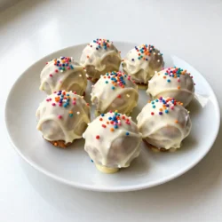 Die Hauptzutaten sind einfach und leicht zu finden. Hier ist, was Sie brauchen: - 1 Packung Funfetti Kuchenmix - 1/2 Tasse ungesalzene Butter, weich - 1/2 Tasse Milch - 1 Teelöffel Vanilleextrakt - 1/4 Tasse bunte Streusel - 8 oz Frischkäse, weich Diese Zutaten bilden die Basis für die leckeren Trüffel. Der Funfetti Kuchenmix bringt Farbe und Spaß. Die Butter sorgt für einen reichen Geschmack, während die Milch eine feuchte Textur liefert. Vanilleextrakt fügt einen tollen Duft hinzu. Frischkäse macht die Trüffel schön cremig. Um die Trüffel zu überziehen, benötigen Sie: - 1 Tasse weiße Schokoladenstückchen - 1 Esslöffel Kokosöl (optional) Die weißen Schokoladenstückchen sind wichtig für den süßen Überzug. Kokosöl hilft, die Schokolade geschmeidig zu machen. Sie können es weglassen, wenn Sie es nicht haben. Es gibt ein paar Alternativen, wenn Sie bestimmte Zutaten nicht haben. - Statt Frischkäse können Sie auch Mascarpone verwenden. Das gibt einen ähnlichen Geschmack. - Für eine milchfreie Version können Sie Pflanzenmilch nutzen. - Verwenden Sie einen glutenfreien Kuchenmix, wenn Sie Gluten meiden. Diese Tipps machen das Rezept flexibel. So können mehr Menschen die Trüffel genießen! {{ingredient_image_2}} Um den perfekten Funfetti-Kuchen zu backen, heize zuerst den Ofen auf 175°C vor. Bereite eine 9x13 Zoll große Backform vor, indem du sie mit Backpapier auslegst und mit Antihafterspray besprühst. In einer großen Schüssel kombinierst du die Funfetti Kuchenmix, die weiche Butter, die Milch und den Vanilleextrakt. Rühre die Mischung gut um, bis sie ganz glatt ist. Gieße den Teig in die Backform und verteile ihn gleichmäßig. Backe den Kuchen für 20 bis 25 Minuten. Ein Zahnstocher sollte sauber herauskommen. Lass den Kuchen vollständig abkühlen. Wenn der Kuchen abgekühlt ist, zerbrich ihn in kleine Stücke in einer großen Schüssel. Die Krümel sollten feine Stücke sein. Füge nun den weichen Frischkäse zu den Krümeln hinzu. Mische alles gut mit deinen Händen oder einem Spatel. Es ist wichtig, dass die Mischung gleichmäßig ist. Hebe vorsichtig 1/4 Tasse bunte Streusel unter die Mischung. Diese sorgen für den Spaßfaktor! Für die Trüffel forme kleine Bälle aus der Mischung. Sie sollten etwa 2,5 cm groß sein. Platziere die Bälle auf einem mit Backpapier ausgelegten Blech. Du wirst etwa 20 bis 25 Trüffel erhalten. Um die Trüffel fest zu machen, kühl sie mindestens eine Stunde lang. Wenn du bereit bist, die Trüffel zu überziehen, schmelze die weißen Schokoladenstückchen mit Kokosöl in der Mikrowelle. Tauche jeden Trüffel darin und lasse den Überschuss abtropfen. Bestreue die Trüffel direkt mit den restlichen Streuseln, solange die Schokolade noch feucht ist. Kühle sie dann erneut für 30 Minuten, bevor du sie genießt. Um die besten Funfetti Trüffel zu machen, achte auf die richtigen Zutaten. Verwende frische Butter und hochwertigen Frischkäse. Sie machen die Trüffel cremig und lecker. Achte darauf, die Mischung gut zu kneten, bis alles gut vermischt ist. So entstehen schöne, gleichmäßige Bälle. Die Kühlzeit ist wichtig. Lass die Trüffel mindestens eine Stunde kühlen, damit sie fest werden. Das Schmelzen der Schokolade kann tricky sein. Benutze eine mikrowellengeeignete Schüssel. Schmelze die Schokolade in 30-Sekunden-Intervallen. Rühre die Schokolade zwischen den Intervallen um. So wird sie gleichmäßig geschmolzen. Wenn die Schokolade zu heiß wird, wird sie klumpig. Wenn du Kokosöl hinzufügst, wird die Schokolade glatter. Es hilft bei der Konsistenz. Vermeide es, die Trüffel zu früh aus dem Kühlschrank zu nehmen. Sie sollten fest sein, bevor du sie in die Schokolade tauchst. Wenn die Trüffel zu warm sind, schmilzt die Schokolade schnell. Ein weiterer Fehler ist, die Schokolade zu lange zu erhitzen. Dies kann die Textur ruinieren. Sei auch vorsichtig beim Wälzen in den Streuseln. Mach es schnell, bevor die Schokolade fest wird. Pro Tipps Backform vorbereiten: Stellen Sie sicher, dass die Backform gut gefettet und mit Backpapier ausgelegt ist, um ein Anhaften des Kuchens zu verhindern. Streusel hinzufügen: Für extra Farbe und Textur können Sie die bunten Streusel in die Trüffelmischung einarbeiten und auch auf die geschmolzene Schokolade streuen. Schokolade nicht überhitzen: Achten Sie darauf, die Schokolade in kurzen Intervallen zu schmelzen, um ein Verbrennen zu vermeiden, und rühren Sie zwischendurch gut um. Kühlen ist wichtig: Lassen Sie die Trüffel ausreichend lange im Kühlschrank, damit sie fest werden und ihre Form behalten. {{image_4}} Um glutenfreie Trüffel zu machen, nutze glutenfreien Kuchenmix. Das ist einfach und lecker. Die restlichen Zutaten bleiben gleich. Achte darauf, dass die Schokolade, die du wählst, auch glutenfrei ist. So kannst du alle mit diesen süßen Leckereien erfreuen. Für vegane Funfetti Trüffel ersetze die Butter durch pflanzliche Margarine. Nutze auch pflanzliche Milch, wie Mandel- oder Hafermilch. Der Frischkäse kann durch veganen Frischkäse ersetzt werden. So bleibt der Geschmack toll und alle können genießen. Werde kreativ mit Aromen! Füge etwas Zitronen- oder Orangenschale hinzu für frischen Geschmack. Du kannst die Trüffel auch mit verschiedenen Schokoladensorten überziehen. Dunkle Schokolade ist eine tolle Wahl. Für eine besondere Note kannst du die Trüffel mit Nüssen oder Kokosraspeln bestreuen. Um Funfetti Trüffel frisch zu halten, lege sie in einen luftdichten Behälter. Achte darauf, dass die Trüffel nicht aneinander kleben. Wenn du sie übereinander legst, benutze Schichten von Backpapier. So bleiben sie intakt und sehen toll aus. Im Kühlschrank halten sich die Trüffel etwa eine Woche. Stelle sicher, dass der Behälter gut verschlossen ist. Wenn du die Trüffel länger aufbewahren möchtest, kannst du sie einfrieren. Die kalte Lagerung bewahrt den Geschmack und die Frische. Um die Trüffel einzufrieren, lege sie zuerst auf ein Backblech. Friere sie für etwa eine Stunde ein, bis sie fest sind. Danach packe sie in einen luftdichten Behälter oder einen Gefrierbeutel. So kannst du die Trüffel bis zu drei Monate aufbewahren. Zum Auftauen lasse sie einfach im Kühlschrank über Nacht. Dieses Rezept ergibt etwa 25 Trüffel. Sie können die Portionen anpassen, indem Sie die Größe der Bälle ändern. Kleinere Bälle geben mehr Trüffel, während größere weniger ergeben. Ideal für eine Feier! Ja, Sie können Mascarpone oder griechischen Joghurt verwenden. Diese Optionen sind cremig und verleihen den Trüffeln einen anderen Geschmack. Achten Sie darauf, die Konsistenz zu prüfen, damit die Mischung gut zusammenhält. Die Trüffel brauchen mindestens eine Stunde im Kühlschrank, um fest zu werden. Wenn sie sehr weich sind, lassen Sie sie länger kühlen. Dies hilft, die Form zu halten, wenn Sie sie in Schokolade tauchen. Ja, Sie können die Trüffel ohne Backen herstellen. Verwenden Sie einfach fertigen Kuchen oder zerbröselte Kekse als Basis. Mischen Sie sie mit Frischkäse und Streuseln. Rollen Sie die Mischung zu Bällen und kühlen Sie sie wie gewohnt. Dieser Blogbeitrag deckt alles ab, was Sie über Funfetti Geburtstagskuchen Trüffel wissen müssen. Wir haben die besten Zutaten besprochen, eine einfache Schritt-für-Schritt-Anleitung gegeben und hilfreiche Tipps geteilt. Auch Varianten für glutenfreie und vegane Trüffel wurden erwähnt. Denken Sie daran, die Trüffel richtig zu lagern, um ihre Frische zu bewahren. Diese süße Leckerei ist einfach zu machen und macht jedem Freude. Probieren Sie es aus und genießen Sie die leckeren Ergebnisse!