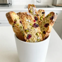 Für die perfekten Pistazien-Cranberry-Biscotti brauchst du folgende Zutaten: - 240 g Allzweckmehl - 120 g Mandelmehl - 1 Teelöffel Backpulver - 1/4 Teelöffel Salz - 100 g Kristallzucker - 2 große Eier - 1 Teelöffel Vanilleextrakt - 75 g ungesalzene Pistazien, geschält und grob gehackt - 75 g getrocknete Cranberries - Abrieb von 1 Orange (optional) - 1/4 Teelöffel Mandelextrakt Diese Zutaten sorgen für den leckeren, nussigen Geschmack und die richtige Textur. Manchmal hast du vielleicht nicht alle Zutaten zur Hand. Du kannst das Allzweckmehl durch Dinkelmehl ersetzen. Das gibt den Biscotti einen leicht nussigen Geschmack. Wenn du keine Pistazien hast, verwende Mandeln oder Walnüsse. Auch getrocknete Aprikosen passen gut zu diesem Rezept. Wenn du die Süße anpassen möchtest, kannst du auch Honig oder Agavendicksaft verwenden. Achte darauf, die Menge leicht zu reduzieren, da diese Alternativen süßer sind. Wähle frische, ungesalzene Pistazien für den besten Geschmack. Achte darauf, dass die Cranberries von guter Qualität sind. Trockenfrüchte ohne Zuckerzusatz sind gesünder und bringen den reinen Fruchtgeschmack. Für das Mehl ist es wichtig, dass es frisch gemahlen ist. Das sorgt für eine bessere Textur. Nutze hochwertige Vanilleextrakte, um den Geschmack zu intensivieren. Wenn du frische Orange verwendest, achte darauf, die Schale gut abzuwaschen, um Rückstände zu entfernen. Mit diesen Tipps wirst du köstliche Pistazien-Cranberry-Biscotti backen. {{ingredient_image_2}} Zuerst heize deinen Ofen auf 175°C vor. Dies ist wichtig, damit die Biscotti gleichmäßig backen. Nimm ein Backblech und lege es mit Backpapier aus. Das Backpapier hilft, die Biscotti nicht kleben zu lassen. Dies macht das spätere Herausnehmen einfach. Jetzt kommt der spannende Teil: die Teigzubereitung. In einer mittelgroßen Schüssel vermische 240 g Allzweckmehl, 120 g Mandelmehl, 1 Teelöffel Backpulver und 1/4 Teelöffel Salz. Rühre alles gut durch und stelle die Mischung beiseite. In einer großen Schüssel schlägst du 100 g Kristallzucker und 2 große Eier zusammen. Mische sie, bis die Mischung hell und leicht dicklich ist. Das dauert etwa 3-4 Minuten. Füge dann 1 Teelöffel Vanilleextrakt, 1/4 Teelöffel Mandelextrakt und den Abrieb von 1 Orange hinzu, wenn du magst. Rühre alles gut zusammen. Jetzt fügst du die trockene Mischung schrittweise zu den feuchten Zutaten hinzu. Rühre vorsichtig, bis alles gerade verbunden ist. Hebe dann 75 g gehackte Pistazien und 75 g getrocknete Cranberries unter. Achte darauf, dass sie gleichmäßig im Teig verteilt sind. Forme den Teig auf dem Backblech zu einem etwa 30 cm langen und 7,5 cm breiten Laib. Drücke die Oberseite leicht flach. Backe den Laib nun im vorgeheizten Ofen für etwa 25-30 Minuten. Er sollte leicht goldbraun und fest anfühlen. Lass ihn für etwa 10 Minuten abkühlen. Nach dem Abkühlen schneide den Laib mit einem gezackten Messer schräg in etwa 2,5 cm dicke Scheiben. Lege die Scheiben mit der Schnittfläche nach unten zurück auf das Backblech. Backe sie für weitere 10-15 Minuten. Wende sie einmal, bis sie knusprig und goldbraun sind. Nimm die Biscotti aus dem Ofen und lasse sie vollständig abkühlen, bevor du sie servierst. Um perfekte Biscotti zu backen, benutze frische Zutaten. Frische Eier und gute Nüsse machen einen großen Unterschied. Achte darauf, den Teig nur kurz zu mischen. Übermischung kann die Biscotti hart machen. Der Teig sollte leicht klebrig sein, aber nicht zu nass. Ein häufiger Fehler ist, die Biscotti nicht lange genug zu backen. Sie sollten goldbraun sein und leicht knusprig. Lass den Laib nach dem ersten Backen kurz abkühlen, bevor du ihn schneidest. Ein scharfes, gezacktes Messer hilft, saubere Schnitte zu machen. Wenn du die Biscotti nicht wendest, wird eine Seite weich. Das Wenden sorgt für eine gleichmäßige Knusprigkeit. Du kannst die Biscotti mit verschiedenen Zutaten anpassen. Füge Schokolade oder andere Nüsse hinzu, um neue Geschmäcker zu entdecken. Ein Hauch von Zimt oder Muskat kann die Biscotti wärmer machen. Auch der Abrieb von Zitrusfrüchten bringt frische Aromen. Für ein besonderes Finish kannst du geschmolzene Schokolade darüber träufeln oder die Biscotti mit Puderzucker bestäuben. Pro Tipps Frische Zutaten: Verwende frische und hochwertige Zutaten für den besten Geschmack, insbesondere bei den Pistazien und Cranberries. Teig nicht übermixen: Beim Mischen der trockenen und feuchten Zutaten achte darauf, nicht zu lange zu rühren, um zähe Biscotti zu vermeiden. Backzeit beobachten: Die Biscotti sollten goldbraun und knusprig sein. Überprüfe sie gegen Ende der Backzeit, um ein Überbacken zu vermeiden. Variationen ausprobieren: Fühle dich frei, verschiedene Nüsse oder Trockenfrüchte zu verwenden, um den Biscotti deinen persönlichen Touch zu verleihen. {{image_4}} Biscotti sind sehr vielseitig. Du kannst die Pistazien leicht durch andere Nüsse ersetzen. Mandeln oder Walnüsse sind tolle Optionen. Sie geben dem Biscotti einen neuen Geschmack. Wenn du Trockenfrüchte magst, probiere Aprikosen oder Datteln. Diese Früchte bringen Süße und Frische. Du kannst auch eine Mischung aus verschiedenen Nüssen und Früchten verwenden. So schaffst du dein eigenes, einzigartiges Biscotti. Wer Schokolade liebt, kann sie leicht hinzufügen. Füge einfach 100 g Schokoladenstückchen zum Teig hinzu. Zartbitterschokolade passt besonders gut. Gewürze sind auch eine tolle Idee. Zimt oder Muskatnuss geben den Biscotti eine warme Note. Du kannst auch etwas geriebene Orange oder Zitrone für Frische hinzufügen. Diese Variationen machen die Biscotti aufregend und besonders. Wenn du spezielle Ernährungsbedürfnisse hast, gibt es Anpassungen. Für glutenfreie Biscotti kannst du glutenfreies Mehl verwenden. Achte darauf, dass alle Zutaten glutenfrei sind. Bei veganer Ernährung kannst du die Eier durch Apfelmus oder Chia-Eier ersetzen. Das sorgt für die nötige Bindung. Diese Anpassungen machen die Biscotti für jeden zugänglich und lecker. Um die Frische deiner Pistazien-Cranberry-Biscotti zu bewahren, lagere sie in einem luftdichten Behälter. Verwende ein Glas oder eine gut schließende Dose. Diese Behälter halten die Biscotti knusprig und verhindern, dass sie weich werden. Stelle den Behälter an einem kühlen, trockenen Ort auf, fern von Sonnenlicht. Vermeide es, die Biscotti im Kühlschrank zu lagern. Die Kälte kann ihre Textur und den Geschmack beeinträchtigen. Wenn du die Biscotti richtig lagerst, bleiben sie etwa zwei bis vier Wochen frisch. Nach dieser Zeit können sie an Geschmack und Knusprigkeit verlieren. Achte darauf, sie regelmäßig zu überprüfen. Wenn sie weich oder schimmelig werden, solltest du sie nicht mehr essen. Die Haltbarkeit hängt stark von der Lagerung ab, also achte darauf, dass der Behälter immer gut verschlossen ist. Du kannst die Biscotti auch einfrieren, um ihre Frische länger zu bewahren. Lege die abgekühlten Biscotti in einen gefrierfesten Beutel. Entferne so viel Luft wie möglich, bevor du den Beutel verschließt. Im Gefrierschrank halten sie bis zu drei Monate. Zum Auftauen nimm einfach die gewünschte Menge heraus und lass sie bei Raumtemperatur stehen. Du kannst sie auch kurz im Ofen aufwärmen, um die Knusprigkeit zurückzubringen. Pistazien-Cranberry-Biscotti halten in einem luftdichten Behälter bis zu zwei Wochen frisch. Die Biscotti bleiben knusprig, wenn du sie richtig lagerst. Für beste Ergebnisse, lagere sie an einem kühlen, trockenen Ort. Wenn du die Biscotti länger aufbewahren möchtest, friere sie ein. So bleiben sie bis zu drei Monate haltbar. Ja, du kannst die Biscotti ohne Eier machen. Ersetze die Eier durch Apfelmus oder zerdrückte Banane. Diese Optionen geben Feuchtigkeit und helfen, die Biscotti zusammenzuhalten. Du kannst auch Chia-Samen oder Leinsamen als Ei-Ersatz verwenden. Mische einen Esslöffel Samen mit drei Esslöffeln Wasser und lasse es kurz quellen. Pistazien-Cranberry-Biscotti passen gut zu vielen Getränken. Heiße Schokolade oder Kaffee sind besonders lecker. Du kannst sie auch mit Tee genießen. Für einen schönen Snack, serviere sie mit etwas Frischkäse oder Schokoladenaufstrich. Diese Kombination macht die Biscotti noch interessanter und köstlicher. Pistazien-Cranberry-Biscotti sind lecker und einfach zu machen. Wir haben die Hauptzutaten, Alternativen und Auswahltipps besprochen. Ich habe dir eine klare Schritt-für-Schritt-Anleitung gegeben, um die perfekten Biscotti zu backen. Denk an unsere Tipps und Tricks, um Fehler zu vermeiden und den Geschmack zu verbessern. Du kannst auch Variationen ausprobieren, um deine Biscotti anzupassen. Schließlich haben wir die besten Lagerinfos und FAQs behandelt, um dir zu helfen. Jetzt bist du bereit, deine eigenen köstlichen Biscotti zu backen und zu genießen!