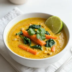 - 1 Tasse rote Linsen, gut abgespült - 1 Dose (400 ml) Kokosmilch - 2 Tassen Gemüsebrühe Ich liebe die Hauptzutaten dieser Suppe. Rote Linsen sind nahrhaft und kochen schnell. Sie geben der Suppe eine tolle Textur und Farbe. Kokosmilch macht die Suppe reichhaltig und cremig. Sie bringt einen süßen, tropischen Geschmack. Gemüsebrühe fügt Tiefe und Geschmack hinzu. Sie ist die Basis, die alles zusammenhält. - 1 Esslöffel Currypulver - 1 Teelöffel Kurkuma - 1 Teelöffel Kreuzkümmel Die Gewürze sind der Schlüssel. Currypulver gibt der Suppe Wärme und Tiefe. Kurkuma sorgt für eine schöne goldene Farbe. Kreuzkümmel bringt einen erdigen Geschmack, der die Aromen verstärkt. Diese Gewürze machen die Suppe spannend und voller Geschmack. - 1 Zwiebel, fein gehackt - 1 Tasse Karotten, gewürfelt - 1 Tasse Spinat, grob gehackt Gemüse macht die Suppe frisch und gesund. Die Zwiebel gibt einen süßen, aromatischen Geschmack. Karotten bringen eine süße Note und Biss. Spinat fügt Farbe und Nährstoffe hinzu. Diese Zutaten machen die Suppe nicht nur lecker, sondern auch nahrhaft. {{ingredient_image_2}} Zuerst hacke die Zwiebel und den Knoblauch fein. Du brauchst etwa eine Zwiebel und drei Knoblauchzehen. Dann reibe einen Esslöffel frischen Ingwer. Ingwer gibt der Suppe einen tollen Geschmack. Erhitze einen Esslöffel Olivenöl in einem großen Topf bei mittlerer Hitze. Füge die gehackte Zwiebel hinzu und brate sie etwa fünf Minuten lang an. Sie sollte glasig werden. Jetzt kommt der gehackte Knoblauch und der geriebene Ingwer dazu. Lass alles für eine weitere Minute braten. Füge dann das Currypulver, den Kurkuma und den Kreuzkümmel hinzu. Rühre gut um, damit die Zwiebeln die Gewürze aufnehmen. Lass die Mischung zwei Minuten braten, damit die Aromen entfalten. Gieße jetzt die Gemüsebrühe und die Kokosmilch in den Topf. Bringe alles zum sanften Köcheln. Füge eine Tasse rote Linsen und eine Tasse gewürfelte Karotten in den Topf. Rühre alles gut um. Decke den Topf ab und lasse die Suppe 20 bis 25 Minuten köcheln, bis die Linsen weich sind. Um die Konsistenz deiner Kokos-Curry-Linsensuppe zu ändern, hast du zwei Optionen. Du kannst die Suppe teilweise pürieren, um sie cremiger zu machen. Das geht einfach mit einem Stabmixer. Oder du lässt die Suppe stückig, wenn du mehr Textur magst. Beide Varianten schmecken lecker und sind einfach zuzubereiten. Ein Spritzer Limettensaft macht die Suppe frisch und lebhaft. Füge den Limettensaft am Ende des Kochens hinzu. So bleibt der Geschmack stark. Vergiss nicht, mit Salz und Pfeffer nach deinem Geschmack abzuschmecken. Ein wenig Feinschliff macht einen großen Unterschied. Garnierungen geben deiner Suppe das gewisse Extra. Frischer Koriander ist eine tolle Wahl. Er bringt Farbe und frischen Geschmack. Du kannst auch andere Toppings ausprobieren, wie geröstete Nüsse oder einen Klecks Joghurt. Sie sorgen für Abwechslung und machen die Suppe noch nahrhafter. Pro Tipps Rote Linsen richtig vorbereiten: Stelle sicher, dass du die Linsen gründlich abspülst, um Verunreinigungen und überschüssige Stärke zu entfernen, was die Textur der Suppe verbessert. Variiere die Gewürze: Experimentiere mit verschiedenen Gewürzen wie Koriandersamen oder Zimt, um einen einzigartigen Geschmack zu erzielen, der zu deinem persönlichen Stil passt. Frische Kräuter hinzufügen: Füge die frischen Kräuter wie Koriander erst kurz vor dem Servieren hinzu, um ihren Geschmack und ihre Farbe zu bewahren. Für eine cremigere Konsistenz: Püriere die Suppe nach dem Kochen mit einem Stabmixer, um eine samtige Textur zu erhalten, die besonders bei kaltem Wetter angenehm ist. {{image_4}} Für eine vegetarische oder vegane Kokos-Curry-Linsensuppe musst du nur ein paar Dinge anpassen. Die Hauptzutaten sind bereits pflanzlich. Achte darauf, Gemüsebrühe ohne tierische Produkte zu wählen. Wenn du magst, kannst du auch Gemüse wie Zucchini oder Paprika hinzufügen. Das bringt mehr Geschmack und Farbe in die Suppe. Möchtest du mehr Protein in deiner Suppe? Kichererbsen sind eine tolle Wahl. Sie geben der Suppe einen nussigen Geschmack und sind sehr nahrhaft. Du kannst sie einfach aus der Dose nehmen und hinzufügen. Tofu ist eine andere gute Option. Schneide ihn in kleine Würfel und brate ihn vorher an. So wird er schön knusprig und passt gut zur Suppe. Du kannst auch verschiedene Gemüsesorten verwenden, um die Suppe zu variieren. Zum Beispiel sind Süßkartoffeln eine großartige Ergänzung. Sie machen die Suppe süß und cremig. Brokkoli oder Blumenkohl fügen eine angenehme Textur hinzu. Sei kreativ! Die Variationen sind endlos und machen jede Schüssel einzigartig. Um die Reste der Kokos-Curry-Linsensuppe frisch zu halten, solltest du sie schnell abkühlen. Gieße die Suppe in einen luftdichten Behälter. Achte darauf, dass die Suppe nicht zu lange bei Raumtemperatur bleibt. Idealerweise kühlst du sie innerhalb von zwei Stunden nach dem Servieren. Die Suppe kann im Kühlschrank bis zu fünf Tage gelagert werden. Stelle sicher, dass der Behälter gut verschlossen ist. Wenn du die Suppe länger aufbewahren möchtest, könntest du sie einfrieren. Aber im Kühlschrank bleibt sie frisch und lecker. Wenn du die Suppe aufwärmst, benutze einen Topf oder die Mikrowelle. Im Topf erhitzst du sie bei mittlerer Hitze. Rühre die Suppe gut um, damit sie gleichmäßig warm wird. In der Mikrowelle erhitzt du sie in kurzen Intervallen. So vermeidest du, dass sie zu heiß wird. Überprüfe immer die Temperatur, bevor du sie servierst. Die Zubereitung dieser Suppe dauert insgesamt 35 Minuten. Du benötigst 10 Minuten für die Vorbereitung und 25 Minuten für das Kochen. In dieser Zeit schneidest du die Zwiebel und Karotten und bereitest die anderen Zutaten vor. Das Kochen ist einfach und macht großen Spaß! Ja, du kannst die Suppe einfrieren. Lass die Suppe zuerst abkühlen. Fülle sie dann in luftdichte Behälter oder Gefrierbeutel. Achte darauf, etwas Platz zu lassen, da sich die Suppe beim Gefrieren ausdehnt. Die Suppe hält sich bis zu drei Monate im Gefrierfach. Zu dieser Suppe passen viele Beilagen. Hier sind einige meiner Favoriten: - Knuspriges Brot oder Baguette - Ein frischer Salat mit Zitrus-Vinaigrette - Gegrilltes Gemüse - Reis oder Quinoa als Beilage Diese Optionen ergänzen den Geschmack und machen die Mahlzeit noch nahrhafter! Die Kokos-Curry-Linsensuppe ist eine leckere und leichte Mahlzeit. Wir haben die Hauptzutaten wie rote Linsen und Kokosmilch besprochen. Du hast gelernt, wie du sie mit Gewürzen wie Currypulver und Kurkuma würzen kannst. Ich habe dir auch Tipps gegeben, um die Konsistenz und den Geschmack zu verbessern. Vergiss nicht, Variationen mit zusätzlichen Zutaten auszuprobieren. Mit diesen Ideen wird jede Suppe einzigartig. Lager die Reste richtig, damit du länger davon hast. Viel Spaß beim Kochen und Genießen!