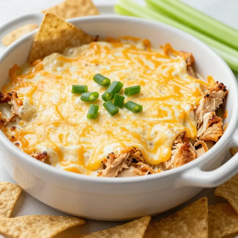 Für den Buffalo Ranch Hühnchen Dip benötigst du: - 2 Tassen gekochtes, zerrissenes Hühnchen - 1/2 Tasse Frischkäse, weich - 1/2 Tasse saure Sahne - 1/2 Tasse Buffalo-Sauce (nach gewünschter Schärfe anpassen) - 1/2 Tasse Ranch-Dressing - 1 Tasse geriebener Cheddar-Käse - 1/4 Tasse Frühlingszwiebeln, in Scheiben geschnitten - Tortilla-Chips oder Selleriesticks zum Servieren Ich empfehle, frisches Hühnchen zu verwenden, da es saftiger ist. Du kannst das Hühnchen selbst kochen oder vorgekochtes Hühnchen verwenden. Wenn du gefrorenes Hühnchen nimmst, tau es vorher auf. Achte darauf, dass der Frischkäse weich ist. So lässt er sich leichter vermengen. Für die Frühlingszwiebeln kannst du frische verwenden. Sie geben dem Dip einen tollen Geschmack. Wähle hochwertige Buffalo-Sauce für besten Geschmack. Eine scharfe Sauce macht den Dip lebendig. Achte auch auf gutes Ranch-Dressing. Einige Marken bieten gesündere Optionen an. Frischkäse und saure Sahne sollten von hoher Qualität sein. Das macht den Dip cremiger. Für den Käse empfehle ich echten Cheddar. Er schmilzt gut und hat einen tollen Geschmack. {{ingredient_image_2}} Heizen Sie Ihren Ofen auf 180°C (350°F) vor. Das ist wichtig, um den Dip gleichmäßig zu garen. Wählen Sie eine ofenfeste Backform. Eine kleine Auflaufform oder eine runde Form funktioniert gut. Fetten Sie die Form leicht ein, damit der Dip nicht kleben bleibt. So bleibt alles schön sauber und der Dip lässt sich leicht herausnehmen. Nehmen Sie eine große Rührschüssel. Fügen Sie zuerst den weichen Frischkäse und die saure Sahne hinzu. Mischen Sie diese beiden Zutaten gut zusammen. Das kann mit einem Handmixer oder einem Schneebesen erfolgen. Danach geben Sie die Buffalo-Sauce und das Ranch-Dressing dazu. Rühren Sie weiter, bis die Mischung glatt ist. Fügen Sie nun das zerrissene Hühnchen hinzu. Es sorgt für den herzhaften Geschmack. Mischen Sie alles gründlich. Nehmen Sie die Hälfte des geriebenen Cheddars und mischen Sie ihn unter. So wird der Dip schön cremig und lecker. Gießen Sie die Dip-Mischung in die vorbereitete Backform. Streichen Sie die Oberfläche glatt, um eine gleichmäßige Garung zu gewährleisten. Streuen Sie dann den restlichen Cheddar und die geschnittenen Frühlingszwiebeln darüber. Diese geben zusätzlichen Geschmack und Farbe. Stellen Sie die Form in den vorgeheizten Ofen. Backen Sie den Dip für 20-25 Minuten. Achten Sie darauf, dass der Dip sprudelt und der Käse goldbraun ist. Nehmen Sie die Form aus dem Ofen und lassen Sie den Dip kurz abkühlen. Servieren Sie ihn warm mit Tortilla-Chips oder Selleriesticks. Genießen Sie dieses köstliche Gericht! Ein häufiger Fehler ist, den Frischkäse nicht weich genug zu machen. Das führt zu Klumpen im Dip. Stellen Sie sicher, dass der Frischkäse Zimmertemperatur hat. Ein weiterer Fehler ist, die Buffalo-Sauce nicht nach Geschmack anzupassen. Testen Sie den Dip, bevor Sie ihn backen. Zu viel oder zu wenig Schärfe kann das Ergebnis verändern. Achten Sie darauf, den Dip nicht zu lange zu backen. Er sollte blubbern, aber nicht austrocknen. Für die perfekte Cremigkeit sollten Sie alle Zutaten gut vermengen. Nutzen Sie einen Handmixer für eine glatte Konsistenz. Die Mischung braucht Frischkäse, saure Sahne und Ranch-Dressing. Diese Zutaten sorgen für einen tollen Geschmack. Wenn Sie eine besonders cremige Textur wünschen, fügen Sie mehr saure Sahne hinzu. Eine zusätzliche Menge Cheddar-Käse kann auch helfen. Um diesen Dip einfach zuzubereiten, brauchen Sie einige nützliche Küchenutensilien. Ein großer Rührschüssel hilft beim Mischen der Zutaten. Ein Handmixer sorgt für eine glatte Konsistenz. Verwenden Sie einen Spatel, um die Mischung gut zu verteilen. Ein ofenfestes Backform ist wichtig, um den Dip zu backen. Denken Sie auch an einen Schaber, um die Reste aus der Schüssel zu holen. So verschwenden Sie nichts! Pro Tipps Hühnchen vorbereiten: Verwenden Sie übrig gebliebenes Hühnchen oder gekochtes Hühnchen aus der Rotisserie für zusätzlichen Geschmack und Zeitersparnis. Buffalo-Sauce anpassen: Passen Sie die Menge der Buffalo-Sauce an, um die Schärfe nach Ihrem Geschmack zu variieren. Fügen Sie bei Bedarf mehr hinzu, wenn Sie es würziger mögen. Serviervorschläge: Servieren Sie den Dip mit verschiedenen Dips wie Karotten- und Paprikasticks für mehr Abwechslung und Farbe. Aufbewahrung: Bewahren Sie Reste in einem luftdichten Behälter im Kühlschrank auf. Der Dip bleibt bis zu 3 Tage frisch und kann erneut erwärmt werden. {{image_4}} Wenn du den Dip schärfer magst, füge mehr Buffalo-Sauce hinzu. Du kannst auch scharfe Paprika oder Jalapeños verwenden. Für eine mildere Variante benutze weniger Buffalo-Sauce. Ein milder Frischkäse hilft auch. Du kannst auch einen Hauch von Honig für Süße hinzufügen. Möchtest du eine vegetarische Version? Ersetze das Hühnchen durch zerdrückte Bohnen oder Kichererbsen. Das gibt dem Dip eine gute Textur. Du kannst auch geräucherten Tofu verwenden. Achte darauf, die Gewürze anzupassen. So bleibt der Geschmack spannend und lecker. Für glutenfreie Optionen, verwende glutenfreie Tortilla-Chips. Achte darauf, dass alle Saucen und Dressings ebenfalls glutenfrei sind. Wenn du laktosefrei bist, nutze laktosefreien Frischkäse und saure Sahne. Es gibt viele tolle Produkte, die den Geschmack nicht beeinträchtigen. So kannst du diesen köstlichen Dip genießen, ohne auf etwas verzichten zu müssen. Um deinen Buffalo Ranch Hühnchen Dip frisch zu halten, ist die richtige Lagerung wichtig. Lass den Dip nach dem Backen auf Raumtemperatur abkühlen. Fülle ihn dann in einen luftdichten Behälter. So bleibt er bis zu fünf Tage frisch im Kühlschrank. Achte darauf, die Oberfläche gut abzudecken. So bleibt die Feuchtigkeit erhalten und der Dip trocknet nicht aus. Wenn du den Dip wieder aufwärmen möchtest, gibt es einige einfache Schritte. Du kannst ihn in der Mikrowelle erwärmen. Stelle die Mikrowelle auf mittlere Hitze. Erhitze den Dip in kurzen Abständen von 30 Sekunden. Rühre ihn zwischendurch um, um ein gleichmäßiges Erwärmen zu gewährleisten. Alternativ kannst du ihn auch im Ofen erwärmen. Stelle ihn bei 180°C (350°F) für etwa 15 Minuten in den Ofen. Decke ihn mit Folie ab, damit er nicht austrocknet. Im Kühlschrank bleibt dein Dip bis zu fünf Tage haltbar. Wenn du ihn länger aufbewahren möchtest, kannst du ihn auch einfrieren. Fülle den abgekühlten Dip in einen gefrierfesten Behälter. So bleibt er bis zu drei Monate frisch. Wenn du ihn wieder auftauen möchtest, lasse ihn über Nacht im Kühlschrank auftauen. Erwärme ihn dann wie oben beschrieben. Du kannst Buffalo Ranch Hühnchen Dip bis zu fünf Tage im Kühlschrank aufbewahren. Achte darauf, ihn in einem luftdichten Behälter zu lagern. Wenn du ihn länger aufbewahren möchtest, friere ihn einfach ein. Im Gefrierfach hält er bis zu drei Monate. Ja, du kannst frisches Hühnchen verwenden. Koche und zerrisse es, bevor du es in den Dip gibst. Stelle sicher, dass das Hühnchen gut durchgegart ist. Frisches Hühnchen gibt dem Dip einen tollen Geschmack. Ja, es gibt gesunde Alternativen für Ranch-Dressing. Du kannst griechischen Joghurt anstelle von saurer Sahne verwenden. Das macht den Dip cremig und füllend. Auch eine Mischung aus Joghurt und Gewürzen ist eine gute Option. So bleibt der Geschmack, aber die Kalorien sinken. Zusammenfassend haben wir die wichtigsten Zutaten für den Buffalo Ranch Hühnchen Dip betrachtet. Ich habe die Unterschiede zwischen frischen und gefrorenen Zutaten erklärt und hochwertige Produkte empfohlen. Eine klare Schritt-für-Schritt-Anleitung hilft dir, sicher zu backen und die perfekte Konsistenz zu erreichen. Mit Tipps und Tricks vermeidest du häufige Fehler und weißt, wie du den Dip optimal lagern kannst. Denk an die Variationen, die du ausprobieren kannst. Mit diesen Informationen schaffst du einen leckeren Dip, der jedem schmeckt. Viel Spaß beim Ausprobieren!