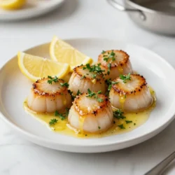 Für dieses Gericht brauchst du frische Jakobsmuscheln. Hier sind die Hauptzutaten: - 450 g Jakobsmuscheln, trocken getupft - 60 g ungesalzene Butter - 3 Knoblauchzehen, fein gehackt - Schale von 1 Zitrone - 30 ml frischer Zitronensaft Die Jakobsmuscheln sind der Star dieses Rezepts. Achte darauf, dass sie frisch und fest sind. Die richtigen Gewürze und Kräuter bringen den Geschmack zur Geltung. Du benötigst: - 1 Teelöffel frische Thymianblätter (oder ½ Teelöffel getrockneter Thymian) - Salz und Pfeffer nach Geschmack - Frische Petersilie, grob gehackt (zum Garnieren) Thymian gibt den Muscheln ein tolles Aroma. Petersilie sorgt für einen frischen Farbklecks. Um die Jakobsmuscheln perfekt zuzubereiten, brauchst du einige Utensilien: - Eine mittlere Pfanne - Einen Holzlöffel oder eine Spachtel - Ein Schneidebrett und ein Messer Die richtige Ausrüstung macht das Kochen einfacher und macht mehr Spaß. Bereite alles vor, bevor du anfängst. So läuft alles glatt! {{ingredient_image_2}} Zuerst bereite alle Zutaten vor. Du brauchst 450 g Jakobsmuscheln, 60 g ungesalzene Butter und 3 gehackte Knoblauchzehen. Vergiss nicht die Schale einer Zitrone. Frischer Zitronensaft ist auch wichtig, also presse 30 ml aus. Du benötigst auch 1 Teelöffel frische Thymianblätter und etwas Salz und Pfeffer. Schließlich, schnapp dir frische Petersilie und Zitronenschnitze für die Garnitur. Das alles macht deine Mahlzeit frisch und lecker. Erhitze eine mittlere Pfanne auf mittlerer Hitze. Gib 30 g Butter hinein und schmelze sie. Warte, bis die Butter leicht schäumt und gold wird. Füge dann den Knoblauch hinzu. Brate ihn 30 Sekunden lang an. Achte darauf, dass er nicht braun wird, denn das macht ihn bitter. Jetzt erhöhe die Hitze auf mittelhoch. Würze die Jakobsmuscheln mit Salz und Pfeffer. Lege sie vorsichtig in die heiße Pfanne. Brate sie für 2-3 Minuten, bis sie goldbraun sind. Wende die Jakobsmuscheln vorsichtig um. Füge die restliche Butter, Zitronenschale, Zitronensaft und Thymian hinzu. Koche sie 1-2 Minuten weiter. Löffle die geschmolzene Butter über die Muscheln. Sie sollten undurchsichtig und fest sein. Nimm die Jakobsmuscheln aus der Pfanne und lege sie auf einen Servierteller. Träufle die Knoblauch-Butter-Sauce darüber. Garniere mit gehackter Petersilie und serviere sofort mit Zitronenschnitzen. So hast du ein schnelles, leckeres Gericht! Um perfekte Jakobsmuscheln zu machen, achte auf die Frische. Frische Muscheln haben einen milden, süßen Geruch. Tupfe die Muscheln trocken, bevor du sie brätst. Dies hilft, eine schöne Kruste zu bilden. Erhitze die Pfanne gut, bevor du die Muscheln hinzufügst. Die richtige Hitze macht den Unterschied. Ein häufiger Fehler ist, die Muscheln zu überkochen. Überkochen macht sie zäh. Brate sie nur 2-3 Minuten auf einer Seite. Wende sie vorsichtig, um sie nicht zu zerbrechen. Achte auch darauf, den Knoblauch nicht zu verbrennen. Wenn der Knoblauch dunkel wird, wird er bitter. Sei schnell und achte auf die Farbe. Präsentiere die Jakobsmuscheln auf einem schönen Teller. Lege sie in einem Kreis an, um den Teller zu füllen. Träufle die Knoblauch-Butter-Sauce über die Muscheln. Garnieren mit frischer Petersilie bringt Farbe. Füge Zitronenschnitze hinzu, um den Teller lebendig zu machen. Ein paar Thymianzweige runden das Bild ab. Pro Tipps Perfekte Jakobsmuscheln: Wähle frische, trockene Jakobsmuscheln aus, um die beste Textur und den besten Geschmack zu erzielen. Vermeide Muscheln, die in Wasser eingelegt sind. Hitze richtig einstellen: Die Pfanne sollte heiß genug sein, um die Muscheln schnell zu bräunen, ohne sie zu übergaren. Ein mittelhoher bis hoher Hitzegrad funktioniert am besten. Butter löffeln: Wenn die Muscheln in der Pfanne sind, löffle die geschmolzene Butter über sie, um zusätzlichen Geschmack zu geben und sie gleichmäßig zu garen. Garnitur für den Wow-Faktor: Verwende frische Kräuter wie Thymian oder Petersilie und Zitronenschnitze, um das Gericht visuell ansprechend zu gestalten und zusätzlichen Geschmack zu verleihen. {{image_4}} Um das Gericht noch besser zu machen, kannst du verschiedene Aromen nutzen. Probiere ein wenig Chili-Flocken für einen leichten Kick. Füge einen Spritzer Weißwein hinzu, um die Sauce zu verfeinern. Auch Kapern bringen einen tollen Geschmack ins Spiel. Zwiebeln können ebenfalls gut passen. Sie geben eine süße Note, die die Muscheln ergänzt. Wenn du keine Jakobsmuscheln hast, gibt es tolle Alternativen. Garnelen sind eine beliebte Wahl. Sie haben eine ähnliche Textur und nehmen die Aromen gut auf. Auch Hähnchenbrust oder Tofu können in diesem Rezept verwendet werden. Beide Optionen sind schmackhaft und bieten Abwechslung. Serviere die Jakobsmuscheln mit passenden Beilagen. Ein frischer Salat mit Zitrus-Vinaigrette passt gut. Auch ein cremiges Risotto ist eine tolle Wahl. Es ergänzt den Geschmack der Muscheln perfekt. Gegrilltes Gemüse bringt Farbe und Nährstoffe auf den Teller. Kartoffelpüree ist ebenfalls eine beliebte Beilage. Es nimmt die köstliche Butter-Sauce auf und sorgt für ein rundes Gericht. Wenn du Jakobsmuscheln aufbewahren möchtest, achte darauf, sie kühl zu lagern. Ein luftdichter Behälter ist die beste Wahl. Verwende ein Tuch oder ein Papiertuch, um die Muscheln trocken zu halten. So bleiben sie frisch. Lagere sie im Kühlschrank. Du solltest sie innerhalb von ein bis zwei Tagen essen. Um die Reste der Jakobsmuscheln wieder warm zu machen, benutze eine Pfanne. Erhitze etwas Butter bei niedriger Hitze. Füge die Muscheln hinzu und koche sie kurz. Das hilft, den Geschmack zu bewahren. Vermeide das Mikrowellengerät. So werden die Muscheln gummiartig und verlieren ihren tollen Geschmack. Jakobsmuscheln halten sich im Kühlschrank zwei bis drei Tage. Achte darauf, sie in einem luftdichten Behälter zu lagern. Wenn die Muscheln schlecht riechen oder eine andere Farbe annehmen, wirf sie weg. Sicherheit geht vor! Frische Muscheln sind der Schlüssel zu einem guten Gericht. Jakobsmuscheln sollten für 2 bis 3 Minuten pro Seite gekocht werden. Sie sind fertig, wenn sie eine goldene Kruste haben. Achte darauf, dass sie nicht zu lange kochen, sonst werden sie gummiartig. Frische Jakobsmuscheln haben den besten Geschmack und die beste Textur. Sie sind oft zarter und aromatischer. Gefrorene Jakobsmuscheln sind jedoch praktisch und können eine gute Option sein. Achte darauf, dass sie gut aufgetaut sind, bevor du sie kochst. Ja, du kannst die Butter durch Olivenöl oder Kokosöl ersetzen. Diese Optionen geben einen anderen Geschmack, aber sie sind auch lecker. Wenn du eine milde Variante möchtest, probiere auch Pflanzenmargarine. Beim Kochen von Jakobsmuscheln sind die richtigen Zutaten und Techniken entscheidend. Wir haben die Hauptzutaten, die perfekten Gewürze und die nötigen Utensilien besprochen. Die Schritt-für-Schritt-Anleitung hilft Ihnen, köstliche Muscheln zuzubereiten. Durch nützliche Tipps und Variationen können Sie das Gericht verfeinern. Auch die Lagerungshilfen sichern die Frische. Mit diesen Informationen gelingen Ihnen Jakobsmuscheln ganz sicher. Genießen Sie das Kochen und die Ergebnisse!