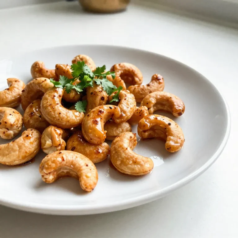 Für die Sriracha Honiggerösteten Cashews brauchst du folgende Zutaten: - 2 Tassen rohe Cashews - 2 Esslöffel Honig - 1 Esslöffel Sriracha-Sauce - 1 Esslöffel Olivenöl - 1 Teelöffel Knoblauchpulver - 1 Teelöffel geräucherter Paprika - 1/2 Teelöffel Salz - 1/4 Teelöffel schwarzer Pfeffer - Optional: gehackter Koriander zur Garnitur Hier sind die genauen Mengen für dein Rezept: - Rohe Cashews: 2 Tassen sorgen für einen leckeren, knusprigen Snack. - Honig: 2 Esslöffel geben der Mischung süße Noten. - Sriracha-Sauce: 1 Esslöffel bringt die nötige Schärfe. - Olivenöl: 1 Esslöffel sorgt für eine schöne Textur. - Knoblauchpulver: 1 Teelöffel fügt einen herzhaften Geschmack hinzu. - Geräucherter Paprika: 1 Teelöffel gibt ein rauchiges Aroma. - Salz: 1/2 Teelöffel hebt die Aromen hervor. - Schwarzer Pfeffer: 1/4 Teelöffel rundet den Geschmack ab. - Gehackter Koriander: Optional für eine frische Garnitur. Sriracha: Diese Sauce bringt die richtige Schärfe. Sie ist dickflüssig und hat eine tolle Balance aus süß und scharf. Du kannst die Menge nach Geschmack anpassen. Honig: Er ist nicht nur süß, sondern auch klebrig. So haftet die Glasur gut an den Cashews. Verwende einen hochwertigen Honig für den besten Geschmack. Olivenöl: Es hilft, die Nüsse gleichmäßig zu rösten. Wähle ein gutes, extra natives Öl für ein feines Aroma. Diese Zutaten machen die Cashews zu einem tollen Snack. Sie sind knusprig, süß und scharf – einfach lecker! {{ingredient_image_2}} Heize deinen Ofen auf 175°C (350°F) vor. Das sorgt für eine gleichmäßige Röstung. Nimm ein Backblech und lege es mit Backpapier aus. Das Backpapier hilft, die Cashews nach dem Rösten leicht zu entfernen und macht die Reinigung einfacher. In einer mittelgroßen Schüssel mischst du den Honig und die Sriracha-Sauce. Füge dann das Olivenöl, Knoblauchpulver, geräucherten Paprika, Salz und schwarzen Pfeffer hinzu. Rühre alles gut, bis eine glatte und leckere Glasur entsteht. Diese Mischung gibt den Cashews einen tollen süß-würzigen Geschmack. Jetzt ist es Zeit für die Cashews! Gib die rohen Cashews in die Schüssel mit der Glasur. Mische alles gut durch, bis alle Nüsse gleichmäßig bedeckt sind. Breite die Cashews in einer einzigen Schicht auf dem Backblech aus. Backe die Cashews für 15 bis 20 Minuten im Ofen. Rühre sie nach der Hälfte der Zeit um, damit sie gleichmäßig rösten. Achte in den letzten Minuten gut darauf, dass sie nicht verbrennen. Wenn die Cashews goldbraun und aromatisch sind, nimm sie aus dem Ofen. Lass sie auf dem Blech abkühlen. Optional kannst du sie mit gehacktem Koriander garnieren, um noch mehr Geschmack hinzuzufügen. Um die Cashews perfekt zu rösten, beginne mit dem richtigen Ofen. Heize ihn auf 175°C vor. Ein guter Ofen macht den Unterschied. Lege ein Backblech mit Backpapier aus. So bleibt alles sauber. Breite die Cashews gleichmäßig auf dem Blech aus. Achte darauf, dass sie nicht übereinander liegen. Das Rösten dauert 15 bis 20 Minuten. Rühre die Nüsse nach der Hälfte der Zeit um. So werden sie gleichmäßig knusprig. Sei vorsichtig in den letzten Minuten. Cashews können schnell verbrennen. Wenn sie goldbraun und duftend sind, sind sie bereit. Du kannst die Gewürze nach deinem Geschmack anpassen. Probiere zum Beispiel Chili-Pulver für mehr Schärfe. Für eine süßere Note kannst du mehr Honig hinzufügen. Füge auch ein wenig Zimt hinzu, um eine süße Tiefe zu schaffen. Wenn du es rauchiger magst, nimm mehr geräucherten Paprika. Du kannst auch andere Nüsse verwenden. Mandeln oder Pekannüsse sind tolle Alternativen. Sei kreativ und finde deine perfekte Mischung. Präsentiere die Cashews in einer schönen Schale. Eine farbenfrohe Schale zieht die Blicke an. Für einen frischen Touch streue gehackten Koriander darüber. Das sieht toll aus und schmeckt gut. Du kannst die Cashews auch als Snack für Partys anbieten. Stelle sie in kleine Schalen auf den Tisch. So kann jeder einfach zugreifen. Diese Cashews passen auch gut zu einem kühlen Getränk. Sie sind der perfekte Snack für jeden Anlass. Pro Tipps Cashews vorher rösten: Röste die Cashews vor dem Mischen mit der Glasur leicht in der Pfanne, um ihren Geschmack zu intensivieren. Variiere die Schärfe: Passe die Menge Sriracha je nach deinem Schärfewunsch an, oder ersetze sie durch eine mildere Sauce, wenn du es weniger scharf magst. Kühlzeit beachten: Lass die gerösteten Cashews vollständig abkühlen, damit sie knusprig bleiben und die Glasur fest wird. Perfekte Lagerung: Bewahre die Cashews in einem luftdichten Behälter auf, um ihre Frische und Knusprigkeit zu erhalten. {{image_4}} Sriracha Honiggeröstete Cashews sind schon toll, aber du kannst sie noch besser machen! Füge ein wenig braunen Zucker hinzu. Das gibt den Cashews eine süßere Note. Du kannst auch etwas Zimt für einen besonderen Kick verwenden. Diese süß-salzige Mischung passt perfekt zu einem Filmabend oder als Snack für Partys. Magst du es schärfer? Probiere, mehr Sriracha in die Glasur zu geben. Du kannst auch andere scharfe Saucen verwenden. Tabasco oder Harissa bringen einen neuen, würzigen Geschmack. Für mehr Tiefe kannst du geräucherten Paprika ersetzen. So wird der Snack noch aromatischer und aufregender. Cashews sind großartig, aber du kannst auch andere Nüsse verwenden! Mandeln oder Erdnüsse sind tolle Alternativen. Diese Nüsse bieten verschiedene Texturen und Geschmäcker. Du kannst sogar eine Mischung aus verschiedenen Nüssen machen. Das bringt Vielfalt und macht deinen Snack noch spannender. Die Sriracha Honiggerösteten Cashews bleiben am besten in luftdichten Behältern. Diese Behälter schützen die Nüsse vor Luft und Feuchtigkeit. Du kannst Glas- oder Plastikbehälter verwenden. Achte darauf, dass der Deckel gut schließt. So bleiben die Cashews knusprig und frisch. Geröstete Cashews halten sich bei richtiger Lagerung etwa zwei Wochen. Lagere sie an einem kühlen, trockenen Ort. Wenn du die Nüsse länger aufbewahren möchtest, denke an das Einfrieren. Die Frische der Cashews ist wichtig für den Geschmack. Überprüfe sie regelmäßig, um sicherzustellen, dass sie nicht ranzig werden. Das Einfrieren ist eine tolle Option für lange Frische. Lege die Cashews in einen gefrierfesten Behälter oder in einen Beutel. Achte darauf, die Luft herauszudrücken, bevor du sie verschließt. Im Gefrierschrank halten sie bis zu drei Monate. Zum Genießen nimm die Nüsse einfach heraus und lasse sie bei Raumtemperatur auftauen. So bleiben sie knusprig und lecker. Du kannst Sriracha Honey Roasted Cashews in vielen Supermärkten finden. Schauen Sie in der Snack-Abteilung nach. Online Shops bieten auch eine große Auswahl. Websites wie Amazon oder lokale Lebensmittel-Lieferdienste sind gute Optionen. Manchmal findest du sie auch in Feinkostläden oder asiatischen Märkten. Ja, du kannst die Cashews auch in der Mikrowelle rösten! Verteile die Cashews auf einem mikrowellengeeigneten Teller. Gieße die Glasur darüber und rühre gut um. Erhitze sie in kurzen Intervallen von 1-2 Minuten. Rühre nach jedem Intervall um, damit sie gleichmäßig rösten. Achte darauf, dass sie nicht anbrennen. Du kannst viele verschiedene Zutaten für die Glasur nutzen. Statt Sriracha probiere andere scharfe Soßen wie Chili-Sauce. Für eine süßere Note verwende Agavendicksaft oder Maple-Sirup. Du kannst auch andere Gewürze hinzufügen, wie Zimt oder Curry-Pulver, um den Geschmack zu variieren. In diesem Artikel haben wir über die verschiedenen Zutaten und deren Mengen gesprochen. Ich habe eine Schritt-für-Schritt-Anleitung zum Rösten von Cashews gegeben. Tipps zur perfekten Röstung und Variationen mit anderen Nüssen waren ebenfalls wichtig. Auch die Aufbewahrung und häufige Fragen wurden behandelt. Jetzt weißt du, wie du leckere geröstete Cashews zubereiten und aufbewahren kannst. Probiere die verschiedenen Möglichkeiten aus und finde deinen Favoriten. Viel Spaß beim Kochen!