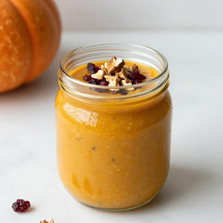 Für dieses einfache Rezept benötige ich folgende Zutaten: - 1 Tasse Haferflocken (grobe Sorte) - 1 Tasse ungesüßte Mandelmilch (oder eine Milch nach Wahl) - 1/2 Tasse Kürbis-Püree aus der Dose - 2 Esslöffel Ahornsirup - 1 Teelöffel Kürbiskuchengewürz - 1/2 Teelöffel Vanilleextrakt - Eine Prise Salz Diese Zutaten sind einfach zu finden. Ich empfehle, die groben Haferflocken zu wählen. Sie geben der Mischung eine tolle Textur. Das Kürbis-Püree sorgt für einen kräftigen Geschmack. Ahornsirup gibt die süße Note, die perfekt zu Kürbis passt. Um die Haferflocken noch besser zu machen, kann ich verschiedene Toppings verwenden: - Gehackte Nüsse - Getrocknete Cranberries - Chiasamen - Ein Klecks Joghurt Diese Toppings bringen mehr Textur und Geschmack. Ich mag es, die Nüsse hinzuzufügen, weil sie knusprig sind. Die getrockneten Cranberries sorgen für einen süßen Kontrast. Wenn ich eine spezielle Diät habe, kann ich die Zutaten anpassen. Zum Beispiel: - Für eine vegane Option: Verwende pflanzliche Milch und lasse den Joghurt weg. - Für eine glutenfreie Version: Stelle sicher, dass die Haferflocken glutenfrei sind. - Für eine proteinreiche Option: Füge einen Löffel Proteinpulver hinzu. Mit diesen Alternativen kann jeder das Rezept anpassen. Es bleibt gesund und lecker! {{ingredient_image_2}} Um die Kürbisgewürz Übernacht Haferflocken zu machen, nimm eine mittelgroße Schüssel. Mische darin 1 Tasse grobe Haferflocken und 1 Tasse ungesüßte Mandelmilch. Füge 1/2 Tasse Kürbis-Püree aus der Dose hinzu. Das ist der Hauptgeschmack! Danach gib 2 Esslöffel Ahornsirup dazu. Der Sirup gibt Süße. Jetzt kommt 1 Teelöffel Kürbiskuchengewürz und 1/2 Teelöffel Vanilleextrakt. Diese Zutaten machen das Rezept besonders lecker. Vergiss nicht, eine Prise Salz hinzuzufügen. Rühre alles mit einem Löffel gut um. Die Mischung sollte gleichmäßig und cremig sein. Wenn du alles gut vermischt hast, kannst du die Mischung aufteilen. Die gewünschte Konsistenz hängt von deinem Geschmack ab. Wenn du die Haferflocken am Morgen zu dick findest, füge einfach einen Schuss Mandelmilch hinzu. Das macht sie cremiger. Wenn du sie lieber dicker magst, lass die Mischung einfach länger im Kühlschrank. So ziehen die Haferflocken mehr Flüssigkeit auf. Teile die fertige Mischung gleichmäßig auf zwei luftdichte Behälter oder Einmachgläser auf. Achte darauf, dass du die Behälter gut verschließt. So bleibt alles frisch. Stelle die Behälter über Nacht in den Kühlschrank. Dadurch werden die Haferflocken weich und lecker. Am Morgen sind die Kürbisgewürz Übernacht Haferflocken bereit zum Genießen! Wähle grobe Haferflocken für eine bessere Textur. Sie geben dir einen herzhaften Biss. Feine Haferflocken können zu weich werden. Achte darauf, dass die Haferflocken frisch sind. Das beeinflusst den Geschmack. Wenn möglich, nimm Bio-Haferflocken. Sie sind oft gesünder und schmackhafter. Verwende frisches Kürbis-Püree für einen intensiveren Geschmack. Du kannst auch Dosenkürbis verwenden, aber achte auf die Qualität. Wähle Marken ohne Zusatzstoffe. Um dein eigenes Püree zu machen, backe den Kürbis einfach im Ofen. Schneide ihn in Hälften, entferne die Kerne und backe ihn bei 200 Grad für etwa 45 Minuten. Dann püriere das Fruchtfleisch glatt. So erhältst du ein frisches und leckeres Ergebnis. Ein häufiger Fehler ist, die Haferflocken nicht richtig zu mischen. Das kann zu klumpigen Stellen führen. Stelle sicher, dass du alle Zutaten gut vermengst. Ein weiterer Fehler ist, die Mischung nicht genug einziehen zu lassen. Lass die Haferflocken mindestens vier Stunden im Kühlschrank. Wenn du die Mischung am Morgen umrührst, füge bei Bedarf mehr Milch hinzu. So erhältst du die richtige Konsistenz. Pro Tipps Wahl der Haferflocken: Verwenden Sie grobe Haferflocken für eine bessere Textur und länger anhaltende Sättigung. Kürbis-Püree: Achten Sie darauf, reines Kürbis-Püree zu verwenden, um den vollen Geschmack und die Nährstoffe zu erhalten. Variationen: Experimentieren Sie mit verschiedenen Milchsorten oder Süßungsmitteln, um den Geschmack nach Ihren Vorlieben anzupassen. Vorbereitung im Voraus: Bereiten Sie die Haferflocken am Sonntag vor, um eine gesunde Frühstücksoption für die gesamte Woche zu haben. {{image_4}} Um die Kürbisgewürz Übernacht Haferflocken vegan zu machen, ersetze die Milch. Nutze ungesüßte Mandelmilch oder Hafermilch. Diese Alternativen halten das Gericht cremig. Du kannst auch Kokosmilch verwenden, wenn du einen tropischen Twist magst. Achte darauf, dass der Ahornsirup 100% rein ist. So bleibt alles pflanzlich. Füge deiner Mischung neue Geschmäcker hinzu. Ein Teelöffel Kakaopulver gibt einen schokoladigen Kick. Du kannst auch Zimt oder Muskatnuss hinzufügen. Diese Gewürze verstärken den Herbstgeschmack. Für eine fruchtige Note probiere zerdrückte Banane oder Apfelmus. Das Ergebnis wird noch köstlicher und interessanter sein. Möchtest du mehr Protein? Füge einen Esslöffel Chiasamen oder Leinsamen hinzu. Diese Samen sind klein, aber sehr nahrhaft. Du kannst auch griechischen Joghurt unterrühren. Er macht die Haferflocken cremiger und proteinreicher. Eine weitere Option ist, Proteinpulver zu verwenden. So wird dein Frühstück noch gesünder und sättigender. Um die Kürbisgewürz Übernacht Haferflocken frisch zu halten, sollten Sie sie in luftdichten Behältern aufbewahren. Diese Behälter schützen vor Luft und Feuchtigkeit. Ich empfehle, kleine Einmachgläser zu verwenden. So können Sie die Portionen leicht sehen und entnehmen. Im Kühlschrank halten sich die Haferflocken bis zu fünf Tage. Nach dieser Zeit könnten sie an Geschmack verlieren oder die Textur verändern. Schauen Sie vor dem Essen, ob sie noch frisch aussehen und riechen. Wenn sie komisch aussehen oder riechen, sollten Sie sie lieber wegwerfen. Sie können die Haferflocken auch einfrieren, wenn Sie mehr vorbereiten. Teilen Sie die Mischung in Portionen auf und füllen Sie sie in gefriergeeignete Behälter. So können Sie sie bis zu drei Monate aufbewahren. Zum Auftauen legen Sie die Portionen einfach über Nacht in den Kühlschrank. Vor dem Essen können Sie sie in der Mikrowelle oder auf dem Herd erwärmen. So bleiben die Aromen frisch und lecker. Du kannst Kürbisgewürz Übernacht Haferflocken bis zu fünf Tage im Kühlschrank aufbewahren. Achte darauf, sie in einem luftdichten Behälter zu lagern. So bleiben sie frisch und lecker. Wenn du sie länger aufbewahren möchtest, kannst du sie auch einfrieren. Ja, du kannst frische Zutaten verwenden! Statt Kürbis-Püree aus der Dose kannst du frischen Kürbis kochen und pürieren. Frische Zutaten verleihen den Haferflocken einen tollen Geschmack. Achte nur darauf, dass der frische Kürbis gut püriert ist, damit die Konsistenz stimmt. Du kannst diese Haferflocken so oft machen, wie du willst! Sie sind einfach und schnell zubereitet. Du kannst auch verschiedene Variationen ausprobieren, indem du neue Toppings oder andere Gewürze hinzufügst. So bleibt es immer spannend und lecker! Kürbisgewürz Übernacht Haferflocken sind einfach und lecker. Wir haben die Hauptzutaten, mögliche Toppings und alternative Zutaten für verschiedene Diäten besprochen. Die Schritt-für-Schritt-Anleitung macht die Zubereitung leicht. Denk an die wichtigsten Tipps zur Auswahl und Lagerung. Experimentiere mit Variationen, wie vegane oder proteinreiche Optionen. Du kannst diese Haferflocken oft zubereiten und leicht lagern. Mach sie nach deiner Art und genieße die Vielfalt!