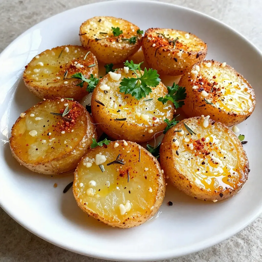 Für die Crispy Garlic Smash Potatoes brauchst du: - 680 g Babykartoffeln - 60 ml Olivenöl - 4 Knoblauchzehen, fein gehackt Diese Zutaten sind einfach zu finden und perfekt für den Geschmack, den du suchst. Die Babykartoffeln sind klein und zart. Das macht sie ideal zum Zerdrücken und für die knusprige Textur. Hier sind die Gewürze, die du benötigst: - 1 Teelöffel Knoblauchpulver - 1 Teelöffel getrockneter Rosmarin - 1 Teelöffel Paprikapulver - Salz und Pfeffer nach Geschmack Die Kombination dieser Gewürze bringt einen tollen Geschmack. Das Olivenöl hilft, die Kartoffeln knusprig zu machen. Frische Kräuter machen das Gericht noch besser. Ich empfehle dir, frische Petersilie zu verwenden. Sie bringt Farbe und einen frischen Geschmack. Einfach vor dem Servieren über die Kartoffeln streuen. So erhältst du ein schönes Finish und einen tollen Geschmack. {{ingredient_image_2}} Heize deinen Ofen auf 220°C vor. Das ist wichtig, um die Kartoffeln knusprig zu machen. Nimm 680 g Babykartoffeln und lege sie in einen großen Topf. Bedecke die Kartoffeln mit Wasser. Bring das Wasser zum Kochen. Koche die Kartoffeln für etwa 15 bis 20 Minuten. Sie sollen weich sein und sich leicht mit einer Gabel durchstechen lassen. Sobald die Kartoffeln gar sind, gieße sie ab. Lass sie für 5 Minuten abkühlen. Diese kurze Wartezeit hilft, die Kartoffeln etwas auszutrocknen. Das sorgt für eine extra knusprige Textur beim Backen. Lege die abgekühlten Kartoffeln auf ein mit Backpapier ausgelegtes Blech. Nimm den Boden eines Glases oder einen Kartoffelstampfer. Drücke jede Kartoffel vorsichtig flach, bis sie etwa 1,5 cm dick ist. Diese Form sorgt dafür, dass die Kartoffeln gleichmäßig backen und knusprig werden. Um die perfekte Knusprigkeit zu erreichen, ist die Vorbereitung entscheidend. Beginne mit kleinen Babykartoffeln. Sie garen schneller und haben mehr Geschmack. Koche sie bis sie weich sind, aber nicht zu lange. Wenn sie gar sind, lasse sie kurz abkühlen. Das hilft, die Feuchtigkeit zu reduzieren. Zerdrücke die Kartoffeln vorsichtig. Achte darauf, dass sie nicht zerfallen. Jedes Stück sollte gleichmäßig flach sein, etwa 1,5 cm dick. Träufle die Knoblauchöl-Mischung großzügig über jede Kartoffel. So erhalten sie den besten Geschmack und die schönste Farbe. Crispy Garlic Smash Potatoes sind perfekt für viele Anlässe. Sie passen gut zu Grillfesten, Familienessen oder sogar als Snack. Du kannst sie leicht vorbereiten und im Ofen backen. Sie sind auch ein Hit auf Partys. Jeder liebt den knusprigen Biss und den starken Knoblauchgeschmack. Du kannst sie mit verschiedenen Dips servieren oder einfach so genießen. Die Vielfalt macht sie sehr beliebt. Die Vorbereitungszeit für diese Kartoffeln ist kurz. Du brauchst nur etwa 10 Minuten, um sie vorzubereiten. Während die Kartoffeln kochen, kannst du die Knoblauchöl-Mischung zubereiten. Das spart Zeit. Wenn die Kartoffeln abkühlen, bereite deinen Ofen vor. Heize ihn auf 220°C vor, während du die Kartoffeln zerdrückst. So nutzt du die gesamte Zeit effizient. Diese Tipps helfen dir, das Beste aus deiner Kochzeit herauszuholen. Pro Tipps Die richtige Kartoffelsorte wählen: Für die besten Ergebnisse verwende festkochende Babykartoffeln, da sie beim Kochen ihre Form behalten und eine bessere Textur bieten. Für extra Knusprigkeit: Lasse die zerdrückten Kartoffeln vor dem Backen etwas abkühlen, damit sie trockener werden und beim Backen knuspriger sind. Variationen hinzufügen: Experimentiere mit verschiedenen Kräutern und Gewürzen, wie Thymian oder Chili-Flocken, um den Geschmack nach deinem Belieben anzupassen. Serviervorschlag: Diese knusprigen Kartoffeln passen hervorragend als Beilage zu Fleischgerichten oder als Snack mit einem Dip wie Aioli oder Sour Cream. {{image_4}} Du kannst die Crispy Garlic Smash Potatoes leicht abwandeln. Eine großartige Idee ist, sie mit Käse zu überbacken. Nachdem du die Kartoffeln zerdrückt hast, streue eine Schicht deines Lieblingskäses darüber. Mozzarella ist eine gute Wahl. Der Käse schmilzt und gibt einen tollen Geschmack. Lass die Kartoffeln im Ofen backen, bis der Käse goldbraun ist. Diese Variante macht die Kartoffeln noch köstlicher. Diese Kartoffeln passen gut zu vielen Gemüsebeilagen oder Dips. Du könntest zum Beispiel einen frischen Salat mit Tomaten und Gurken machen. Auch ein Dip aus Joghurt und Kräutern ist eine tolle Wahl. Dieser Dip bringt Frische und passt gut zu den knusprigen Kartoffeln. Versuche auch einen scharfen Salsa-Dip. Die Würze wird die Aromen der Kartoffeln ergänzen. Wenn du spezielle Ernährungsbedürfnisse hast, kannst du die Rezeptur leicht anpassen. Für eine glutenfreie Version, achte darauf, dass alle Zutaten glutenfrei sind. Du kannst auch das Olivenöl durch ein anderes Öl ersetzen, wenn du das möchtest. Für eine vegane Option, stelle sicher, dass du keinen Käse verwendest. Diese Anpassungen machen die Kartoffeln für alle zugänglich. Um die restlichen Crispy Garlic Smash Potatoes frisch zu halten, lasse sie zuerst auf Raumtemperatur abkühlen. Dann lege sie in einen luftdichten Behälter. Dies schützt die Kartoffeln vor Luft und Feuchtigkeit. Du kannst sie auch in Frischhaltefolie wickeln. So bleiben sie länger knusprig. Wenn du die Kartoffeln aufwärmen möchtest, heize deinen Ofen auf 190°C vor. Lege die Kartoffeln auf ein Backblech. Backe sie für etwa 10-15 Minuten. Dies stellt sicher, dass sie wieder knusprig werden. Du kannst auch eine Pfanne auf mittlerer Hitze verwenden. Ein wenig Olivenöl hilft, die Knusprigkeit zurückzubringen. Im Kühlschrank halten die Kartoffeln 3-4 Tage. Achte darauf, sie in einem luftdichten Behälter zu lagern. Im Gefrierfach kannst du sie bis zu 2 Monate aufbewahren. Friere die Kartoffeln in einem einzigen Schicht auf einem Blech ein, bevor du sie in einen Behälter umfüllst. So kleben sie nicht zusammen. Du kannst die Crispy Garlic Smash Potatoes bis zu drei Tage im Kühlschrank aufbewahren. Stelle sicher, dass sie in einem luftdichten Behälter sind. Es ist wichtig, die Kartoffeln gut abkühlen zu lassen, bevor du sie lagerst. So bleiben sie frisch und lecker. Wenn du die Kartoffeln aufwärmen möchtest, kannst du sie im Ofen oder in einer Pfanne erhitzen. Dies hilft, die Knusprigkeit zurückzubringen. Ja, du kannst andere Kartoffelsorten verwenden. Festkochende Kartoffeln sind ideal für dieses Rezept. Sie behalten ihre Form beim Kochen und Zerdrücken. Du kannst auch kleine Kartoffeln wie Yukon Gold oder sogar rote Kartoffeln verwenden. Achte darauf, die Kochzeit anzupassen, wenn die Kartoffeln größer oder kleiner sind. Jeder Kartoffeltyp bringt seinen eigenen Geschmack mit, also experimentiere ruhig! Crispy Garlic Smash Potatoes passen gut zu vielen Gerichten. Du kannst sie als Beilage zu Fleisch, Fisch oder Gemüse servieren. Sie eignen sich gut zu gegrilltem Hähnchen oder Steak. Auch ein frischer Salat macht das Essen leicht und gesund. Du kannst auch Dips wie Sour Cream oder Aioli anbieten. Das macht die Kartoffeln noch leckerer! Wir haben die Zutaten und die einfache Schritt-für-Schritt-Anleitung für Crispy Garlic Smash Potatoes erkundet. Die Tipps helfen dir, die perfekte Knusprigkeit zu erreichen und verschiedene Variationen auszuprobieren. Außerdem hast du gelernt, wie du Reste richtig lagerst und aufwärmst. Insgesamt sind diese Kartoffeln perfekt für jeden Anlass. Sie sind lecker und vielseitig. Probier sie aus und verwandele deine nächsten Mahlzeiten in etwas Besonderes!
