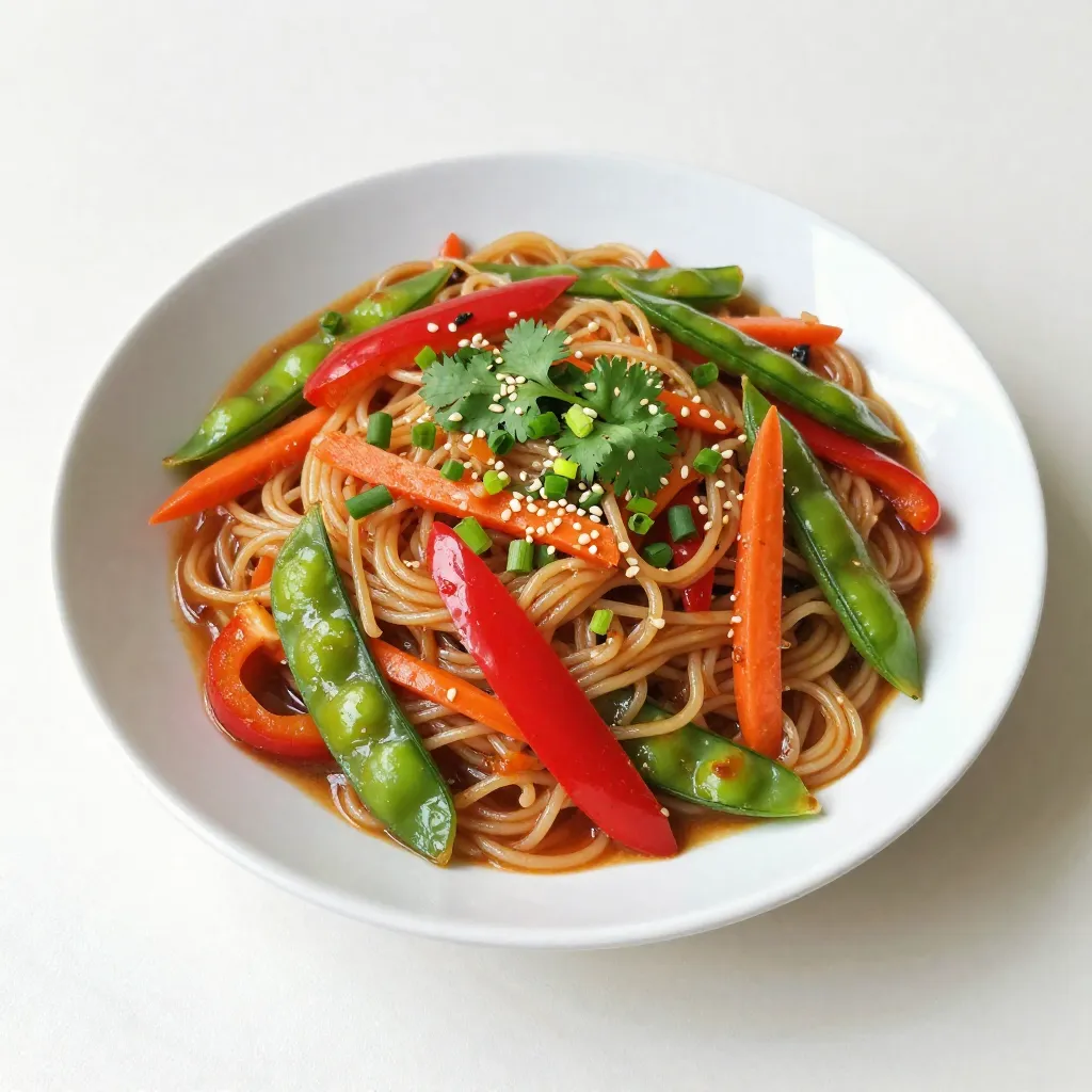Für dieses schmackhafte Gericht benötigen Sie: - 200 g Reisnudeln - 2 Esslöffel Pflanzenöl - 4 Knoblauchzehen, fein gehackt - 1 rote Paprika, in Streifen geschnitten - 1 Tasse Zuckerschoten - 1 Karotte, julienniert - 3 Frühlingszwiebeln, in Ringe geschnitten - 2 Esslöffel Sojasauce - 1 Esslöffel Chilipaste (nach Schärfewunsch anpassen) - 1 Esslöffel Sesamöl - 1 Teelöffel Zucker Diese Zutaten sind die Basis für den vollen Geschmack. Die Reisnudeln bringen die Textur, während das Gemüse frische Aromen hinzufügt. Um das Gericht abzurunden, verwenden Sie: - Frischer Koriander zur Garnitur - Sesamsamen zur Garnitur Diese Garnituren verleihen dem Gericht nicht nur Farbe, sondern auch einen zusätzlichen Crunch. Frischer Koriander bringt einen tollen Duft und Geschmack. {{ingredient_image_2}} Um die Reisnudeln richtig zuzubereiten, beginne mit heißem Wasser. Lasse die Nudeln etwa 10-15 Minuten einweichen. Sie sollten weich sein, aber nicht zerfallen. Wenn sie fertig sind, gieße das Wasser ab und stelle die Nudeln beiseite. Dies ist der erste Schritt für ein leckeres würziges Knoblauch-Nudel-Pfannengericht. Jetzt erhitze das Pflanzenöl in einer großen Pfanne oder einem Wok bei mittlerer bis hoher Hitze. Gib die fein gehackten Knoblauchzehen hinein. Brate sie etwa 30 Sekunden an, bis sie duften. Achte darauf, dass sie nicht braun werden. Füge dann die geschnittene rote Paprika, Zuckerschoten und die juliennierte Karotte hinzu. Brate alles 3-5 Minuten lang an. Das Gemüse sollte zart und knusprig sein. Jetzt ist es Zeit, die eingeweichten Reisnudeln in die Pfanne zu geben. Füge die Sojasauce, Chilipaste, Sesamöl und Zucker hinzu. Vermenge alles vorsichtig, bis die Nudeln gut mit der Sauce überzogen sind. Das dauert etwa 2-3 Minuten. Streue die Frühlingszwiebeln gleichmäßig darüber und vermenge alles ein letztes Mal. Nimm das Gericht vom Herd und garniere es mit frischem Koriander und Sesamsamen. Serviere dein würziges Knoblauch-Nudel-Pfannengericht in tiefen Schalen für eine ansprechende Präsentation. Um perfekte Reisnudeln zu machen, ist die richtige Einweichzeit wichtig. Weiche die Reisnudeln für 10 bis 15 Minuten in heißem Wasser ein. Sie sollten weich, aber nicht matschig sein. Nach dem Einweichen, gieße sie gut ab. Das verhindert, dass sie kleben. Du kannst auch etwas Öl hinzufügen, um die Nudeln locker zu halten. Die Schärfe der Chilipaste kannst du leicht anpassen. Wenn du es milder magst, nimm weniger Chilipaste. Du kannst auch frische Chilis hinzufügen. Für mehr Schärfe, füge einfach mehr hinzu. Probiere es aus und finde deinen perfekten Schärfegrad. Denke daran, die Schärfe schrittweise zu erhöhen. So vermeidest du, dass das Gericht zu scharf wird. Präsentiere dein Gericht in tiefen Schalen. Das sieht nicht nur gut aus, sondern gibt auch Platz für die Nudeln und das Gemüse. Garniere das Gericht mit frischem Koriander und Sesamsamen. Das sorgt für einen schönen Kontrast. Eine extra Prise Sesamsamen gibt dem Gericht einen tollen Crunch. Verwende helle Schalen, um die Farben des Gerichts hervorzuheben. Pro Tipps Nudeln richtig einweichen: Achte darauf, die Reisnudeln nicht zu lange einzuweichen, um eine matschige Konsistenz zu vermeiden. 10-15 Minuten sind ideal. Gemüse nach Geschmack anpassen: Du kannst das Gemüse variieren und saisonale Zutaten verwenden, um das Gericht nach deinem Geschmack zu personalisieren. Würze individuell gestalten: Passe die Menge der Chilipaste an, um die Schärfe nach deinem persönlichen Empfinden zu justieren. Experimentiere auch mit anderen Gewürzen! Für mehr Aroma sorgen: Röste die Sesamsamen vor dem Garnieren leicht an, um den nussigen Geschmack zu intensivieren. {{image_4}} Für eine leckere vegetarische Variante können Sie Tofu verwenden. Schneiden Sie den Tofu in Würfel und braten Sie ihn goldbraun an. Fügen Sie dann das gebratene Gemüse und die Nudeln hinzu. So erhalten Sie eine tolle Textur und einen hohen Eiweißgehalt. Auch Gemüse wie Brokkoli, Auberginen oder Zucchini sind eine gute Wahl. Möchten Sie mehr Protein? Fügen Sie Hähnchen oder Garnelen hinzu. Für Hähnchen schneiden Sie es in dünne Scheiben und braten es zuerst an. Garnelen können Sie direkt mit dem Gemüse zusammen anbraten. Sie sind schnell gar und haben einen tollen Geschmack. Beide Optionen machen das Gericht herzhaft und sättigend. Um das Gericht vegan zu machen, ersetzen Sie die Sojasauce mit einer glutenfreien Variante. Verwenden Sie auch einen veganen Zucker. Statt Sesamöl können Sie ein anderes Pflanzenöl wählen, das Ihnen schmeckt. Fügen Sie zusätzlich mehr Gemüse wie Spinat oder Mangold hinzu. So bleibt das Gericht bunt und lecker. Du kannst die Reste deines würzigen Knoblauch-Nudel-Pfannengerichts in einem luftdichten Behälter aufbewahren. Stelle sicher, dass das Gericht abgekühlt ist, bevor du es in den Kühlschrank stellst. So bleibt es frisch. Du solltest es innerhalb von 2-3 Tagen verzehren. Die Nudeln bleiben so weich und das Gemüse knackig. Wenn du mehr gekocht hast, kannst du die Reste auch einfrieren. Teile das Gericht in Portionen und lege sie in gefriergeeignete Behälter. Achte darauf, dass du die Luft so gut wie möglich herausdrückst. Das Gericht bleibt bis zu 2 Monate frisch im Gefrierfach. Zum Auftauen kannst du es über Nacht im Kühlschrank lassen oder in der Mikrowelle erhitzen. Um dein Gericht wieder aufzuwärmen, kannst du die Mikrowelle oder eine Pfanne verwenden. Wenn du eine Pfanne nutzt, füge etwas Wasser oder Öl hinzu, um die Nudeln nicht austrocknen zu lassen. Erhitze alles bei mittlerer Hitze und rühre gut um. So bleibt der Geschmack und die Textur erhalten. Die Zubereitung dauert insgesamt etwa 30 Minuten. Sie benötigen 10 Minuten für die Vorbereitung und 20 Minuten zum Kochen. Die Reisnudeln weichen nur 10-15 Minuten in heißem Wasser ein. Währenddessen können Sie das Gemüse schneiden und die Pfanne vorbereiten. So geht alles schnell und einfach! Ja, Sie können andere Gemüsesorten verwenden. Möhren, Brokkoli oder Zucchini passen gut dazu. Achten Sie darauf, das Gemüse in ähnliche Größen zu schneiden. So garen sie gleichmäßig. Experimentieren Sie mit Ihren Lieblingsgemüsesorten. Das Gericht bleibt immer lecker! Das Gericht kann glutenfrei sein. Verwenden Sie glutenfreie Sojasauce, wenn Sie Gluten vermeiden möchten. Achten Sie darauf, dass die Reisnudeln ebenfalls glutenfrei sind. So genießen Sie das Gericht ohne Bedenken! Würziges Knoblauch-Nudel-Pfannengericht ist einfach zuzubereiten. Wir haben die Hauptzutaten, die Zubereitung und Tipps zur Perfektion behandelt. Variationen lassen sich leicht einfügen, sei es vegan oder mit Protein. Auch die Lagerung ist kein Problem. Denke daran, deine Nudeln richtig zu kochen und mit frischem Gemüse zu kombinieren. So bleibt das Gericht immer lecker. Ich hoffe, du bist bereit, dein eigenes Gericht zu kreieren und zu genießen!