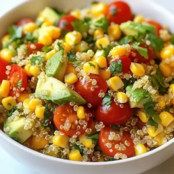 - 1 Tasse Quinoa, gründlich abgespült - 2 Tassen Wasser oder Gemüsebrühe - 1 Tasse Kirschtomaten, halbiert - 1 Paprika (rot oder gelb), gewürfelt - 1 Tasse Mais (frisch oder gefroren) - 1 Avocado, gewürfelt - 1/2 Tasse rote Zwiebel, fein gehackt - 1 Tasse frischer Koriander, grob gehackt - Saft von 1 Limette - 3 Esslöffel Olivenöl Die Hauptzutaten sind wichtig für den Geschmack. Quinoa ist die Basis. Sie ist leicht und nahrhaft. Kirschtomaten bringen Süße und Farbe. Paprika fügt Knackigkeit hinzu. Mais gibt einen süßen Biss. Avocado macht den Salat cremig. Rote Zwiebel sorgt für einen scharfen Kontrast. Frischer Koriander bringt ein tolles Aroma. Limettensaft und Olivenöl sind die perfekte Mischung für das Dressing. - Salz - Pfeffer Salz und Pfeffer sind die Hauptgewürze. Sie helfen, die Aromen hervorzuheben. Die richtige Menge macht den Unterschied. Du kannst auch andere Gewürze ausprobieren. Vielleicht etwas Kreuzkümmel oder Paprika für mehr Tiefe? Experimentiere ruhig! {{ingredient_image_2}} Zuerst bringe ich Wasser oder Gemüsebrühe in einem mittleren Topf zum Kochen. Ich benutze zwei Tassen für eine Tasse Quinoa. Sobald das Wasser kocht, füge ich die abgespülte Quinoa hinzu. Ich reduziere die Hitze und decke den Topf ab. Die Quinoa köchelt etwa 15 Minuten. Sie ist fertig, wenn das Wasser weg ist und die Quinoa fluffig aussieht. Während die Quinoa kocht, bereite ich das Gemüse vor. Ich nehme eine Tasse Kirschtomaten und halbiere sie. Dann schneide ich eine Paprika in kleine Würfel. Ich benutze entweder eine rote oder gelbe Paprika. Danach nehme ich eine Tasse Mais, frisch oder gefroren. Ich würfle eine Avocado und hacke eine halbe rote Zwiebel fein. Am Ende hacke ich eine Tasse frischen Koriander grob. Für das Dressing nehme ich den Saft einer Limette. Ich mische ihn mit drei Esslöffeln Olivenöl. Dann füge ich Salz und Pfeffer hinzu. Ich rühre alles in einer kleinen Schüssel gut um. So entsteht ein frisches, leckeres Dressing. Sobald die Quinoa abgekühlt ist, füge ich sie in eine große Schüssel. Ich vermenge die Quinoa mit dem vorbereiteten Gemüse. Danach gieße ich das Dressing gleichmäßig über den Salat. Ich vermische alles vorsichtig, bis die Zutaten gut verbunden sind. Es ist wichtig, alles gut zu vermengen, damit der Salat lecker wird. Ich probiere den Salat und würze nach Bedarf nach. Ich lasse den Salat etwa 15 Minuten ruhen, damit sich die Aromen entfalten können. Um die Quinoa perfekt zuzubereiten, spüle sie gründlich unter kaltem Wasser. Das hilft, Bitterstoffe zu entfernen. Koche die Quinoa in einem Topf mit zwei Tassen Wasser oder Gemüsebrühe. Bring das Wasser zum Kochen und reduziere dann die Hitze. Decke den Topf ab und lasse die Quinoa 15 Minuten köcheln. Sie ist fertig, wenn sie fluffig ist und das Wasser aufgesogen wurde. Du kannst den Salat nach deinem Geschmack anpassen. Füge andere Gemüsesorten hinzu, wie Gurken oder Zucchini. Diese geben dem Salat eine neue Note. Auch aromatische Kräuter wie Petersilie oder Minze passen gut. Sie bringen frische Aromen und Vielfalt in dein Gericht. Präsentiere den Salat in einer großen Schüssel oder auf einem schönen Teller. Garniere ihn mit frischen Korianderblättern und einer Limettenscheibe. Das sorgt für einen ansprechenden Look. Du kannst auch kleine Portionen in Gläsern anrichten. So wird dein Salat zum Hingucker auf jeder Party. Pro Tipps Die Quinoa richtig spülen: Durch das gründliche Abspülen der Quinoa wird der bittere Geschmack des Saponins entfernt, was zu einem besseren Endgeschmack führt. Frische Zutaten nutzen: Verwenden Sie frisches Gemüse und Kräuter, um die Aromen zu intensivieren und den Salat noch schmackhafter zu machen. Variationen ausprobieren: Fühlen Sie sich frei, andere Gemüsesorten wie Gurken, Karotten oder Radieschen hinzuzufügen, um zusätzliche Texturen und Geschmäcker zu integrieren. Den Salat ruhen lassen: Lassen Sie den Salat nach dem Mischen etwa 15 Minuten ruhen, damit sich die Aromen vollständig entfalten können und der Salat noch köstlicher schmeckt. {{image_4}} Möchten Sie mehr Eiweiß in Ihren Salat bringen? Fügen Sie schwarze Bohnen hinzu. Sie sind nahrhaft und lecker. Alternativ können Sie auch Hähnchenstücke verwenden. Das gibt dem Salat einen herzhaften Kick. Beide Optionen passen gut zur frischen Koriander-Limetten-Note. Wenn Sie eine vegane Variante suchen, probieren Sie Tofu. Er nimmt den Geschmack des Dressings gut auf. Auch Kichererbsen sind eine tolle Wahl. Sie machen den Salat sättigender und sind reich an Nährstoffen. Diese Zutaten machen Ihr Gericht nicht nur lecker, sondern auch gesund. Passen Sie die Zutaten je nach Saison an. Im Sommer können Sie frische Gurken oder Zucchini hinzufügen. Diese bringen eine knackige Textur. Im Herbst sind geröstete Kürbiswürfel eine wunderbare Ergänzung. So bleibt Ihr Salat das ganze Jahr über spannend und frisch. Wie lange hält sich der Salat? Der Koriander-Limetten-Quinoa-Salat hält sich gut im Kühlschrank. Du kannst ihn dort bis zu drei Tage aufbewahren. Achte darauf, ihn in einem luftdichten Behälter zu lagern. So bleiben die Aromen frisch und die Zutaten knackig. Tipps zum Einfrieren von Quinoa-Salat. Es ist möglich, den Salat einzufrieren, aber die Konsistenz kann sich ändern. Ich empfehle, die Avocado und die frischen Zutaten vor dem Einfrieren zu entfernen. So bleibt der Rest besser erhalten. Fülle den Salat in einen gefrierfesten Behälter und lasse etwas Platz für die Ausdehnung. Du kannst ihn bis zu drei Monate im Gefrierfach lagern. Lass ihn langsam im Kühlschrank auftauen, bevor du ihn servierst. Ideen für Reste nach dem Essen. Wenn du Reste hast, gibt es viele Möglichkeiten, sie zu nutzen. Du kannst den Salat in Wraps einfüllen oder als Topping für Tortillas verwenden. Eine weitere Idee ist, ihn in eine Eierspeise zu mischen oder als Beilage zu gegrilltem Fleisch zu servieren. Sei kreativ und genieße die Aromen! Die Zubereitung dauert insgesamt etwa 30 Minuten. Davon sind 15 Minuten für die Vorbereitung und 15 Minuten für das Kochen erforderlich. Du kochst die Quinoa in Wasser oder Gemüsebrühe, während du das Gemüse vorbereitest. Es ist einfach und schnell! Ja, du kannst andere Kräuter nutzen. Petersilie oder Minze sind gute Alternativen. Diese Kräuter bringen ihren eigenen Geschmack und machen den Salat frisch. Sei kreativ und finde heraus, was dir am besten schmeckt! Ja, dieser Salat ist glutenfrei. Quinoa ist von Natur aus glutenfrei. Alle anderen Zutaten, wie Gemüse und Olivenöl, enthalten kein Gluten. Du kannst diesen Salat ohne Sorgen genießen. Um den Salat würziger zu machen, füge etwas frische Jalapeños oder Chili hinzu. Du kannst auch einen Spritzer scharfe Sauce verwenden. Diese Optionen geben dem Salat mehr Kick und machen ihn noch schmackhafter! Zusammenfassend haben wir einen köstlichen Koriander-Limetten-Quinoa-Salat erstellt. Wir haben alle wichtigen Zutaten behandelt, die Zubereitung Schritt für Schritt erklärt und Tipps für Variationen gegeben. Egal, ob du vegane Optionen oder proteinreiche Ergänzungen wählst, dieser Salat bietet viele Möglichkeiten. Vergiss nicht, deine Reste kreativ zu nutzen. Mit diesem Rezept kannst du gesunde und leckere Mahlzeiten zaubern. Viel Spaß beim Ausprobieren!