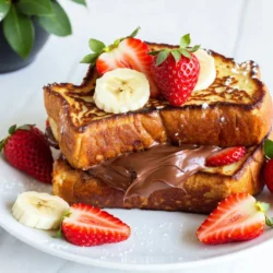 Für ein köstliches Nutella gefülltes Französisches Toast benötigst du: - 4 Scheiben dickes Brot (wie Brioche oder Challah) - 1/2 Tasse Nutella - 2 große Eier - 1/2 Tasse Milch - 1 Teelöffel Vanilleextrakt - 1/2 Teelöffel gemahlener Zimt - 2 Esslöffel Butter - Puderzucker zum Bestäuben - Frische Erdbeeren oder Bananen zum Garnieren (optional) Diese Zutaten sind einfach zu finden. Du kannst sie in jedem Supermarkt kaufen. Achte darauf, frische Eier und hochwertige Milch zu wählen. Das dicke Brot macht den Toast besonders lecker. Nutella ist der Star dieses Rezepts. - Brot: Wähle frisches, dickes Brot wie Brioche oder Challah. Diese Brote sind weich und halten die Füllung gut. - Nutella: Nutella sollte frisch sein, damit der Geschmack richtig kommt. - Eier: Achte darauf, dass die Eier groß und frisch sind. Sie helfen beim Binden der Mischung. - Milch: Vollmilch gibt einen cremigen Geschmack. Du kannst auch pflanzliche Milch verwenden. - Zimt: Verwende frischen Zimt für einen intensiveren Geschmack. Diese einfachen Tipps helfen dir, die besten Zutaten für dein Nutella gefülltes Französisches Toast auszuwählen. So wird dein Frühstück ein voller Erfolg! {{ingredient_image_2}} Zuerst nehme ich zwei Scheiben dickes Brot. Ich bevorzuge Brioche oder Challah. Ich streiche eine großzügige Menge Nutella auf jede der beiden Scheiben. Dann lege ich eine weitere Scheibe auf jede Nutella-beschmierte Scheibe. So entstehen zwei leckere Sandwiches. In einer Schüssel schlage ich zwei große Eier auf. Ich gebe eine halbe Tasse Milch hinzu. Dann füge ich einen Teelöffel Vanilleextrakt und einen halben Teelöffel gemahlenen Zimt hinzu. Ich verquirle alles gut. Es sollte schön vermischt sein, ohne Klumpen. Ich erhitze eine antihaftbeschichtete Pfanne bei mittlerer Hitze. Dort lasse ich einen Esslöffel Butter zerlaufen. Jetzt tauche ich jedes Sandwich in die Eiermischung. Ich achte darauf, dass beide Seiten gut benetzt sind und lasse überschüssige Mischung abtropfen. Dann lege ich das Sandwich in die Pfanne. Ich brate es etwa drei bis vier Minuten pro Seite, bis es goldbraun und knusprig ist. Wenn ich das zweite Sandwich brate, füge ich nach Bedarf mehr Butter hinzu. Nach dem Braten nehme ich die Sandwiches aus der Pfanne und lege sie auf einen Teller. Ich bestäube sie großzügig mit Puderzucker. Optional kann ich frische Erdbeeren oder Bananen hinzufügen. Ein häufiger Fehler ist, zu wenig Nutella zu verwenden. Streichen Sie eine großzügige Menge auf das Brot. Wenn die Füllung zu dünn ist, schmeckt das Toast nicht so gut. Ein weiterer Fehler ist, die Eiermischung nicht gut zu vermischen. Achten Sie darauf, dass die Eier, Milch und Gewürze gut vermischt sind. Das sorgt für einen gleichmäßigen Geschmack. Um das Toast perfekt knusprig zu machen, verwenden Sie dickes Brot wie Brioche oder Challah. Diese Brote halten die Füllung besser. Erhitzen Sie die Pfanne gut, bevor Sie das Toast hineingeben. Verwenden Sie genug Butter, um die Pfanne zu fetten. Braten Sie jedes Sandwich etwa 3-4 Minuten auf jeder Seite. Wenden Sie sie erst, wenn die Unterseite goldbraun ist. Fügen Sie verschiedene Aromen hinzu, um das Toast aufzupeppen. Sie können etwas Mandel- oder Orangenextrakt in die Eiermischung geben. Eine Prise Muskatnuss kann auch eine spannende Note bringen. Experimentieren Sie mit verschiedenen Früchten wie Äpfeln oder Himbeeren als Garnitur. Diese Ergänzungen machen das Gericht noch leckerer und bunter. Pro Tipps Das richtige Brot wählen: Verwenden Sie dickes, weiches Brot wie Brioche oder Challah für die beste Textur und den besten Geschmack. Nuss-Nougat-Creme warm halten: Wenn Sie mehrere Sandwiches zubereiten, können Sie die fertigen Sandwiches im Ofen bei niedriger Temperatur warmhalten, während Sie den Rest zubereiten. Experimentieren mit Aromen: Fügen Sie einen Hauch von Mandel- oder Orangenextrakt zur Eiermischung hinzu, um eine besondere Geschmacksnote zu erzielen. Perfekte Bräunung: Achten Sie darauf, die Hitze nicht zu hoch einzustellen, um eine gleichmäßige Bräunung und ein sanftes Innere zu gewährleisten. {{image_4}} Wenn Sie Allergien haben, gibt es gute Alternativen. Verwenden Sie glutenfreies Brot für eine glutenfreie Option. Statt Nutella können Sie Mandelbutter oder Erdnussbutter nutzen. Für eine vegane Variante ersetzen Sie die Eier durch einen Flax-Ei-Ersatz. Mischen Sie einen Esslöffel Leinsamen mit drei Esslöffeln Wasser. Lassen Sie die Mischung ein paar Minuten stehen. Experimentieren Sie mit verschiedenen Füllungen. Anstelle von Nutella probieren Sie Frischkäse mit Früchten oder Marmelade. Eine Mischung aus Erdnussbutter und Banane ist lecker und sättigend. Auch Nutella gemischt mit Kokosraspeln oder gehackten Nüssen bringt neuen Geschmack. Die Möglichkeiten sind endlos, und das macht das Gericht spannend. Nutzen Sie saisonale Früchte für zusätzlichen Geschmack. Im Sommer passen frische Beeren perfekt dazu. Im Herbst können Sie Zimt und Äpfel verwenden. Für den Winter probieren Sie Orangen mit einer Prise Muskatnuss. Diese Kombinationen bringen Farbe und Geschmack auf Ihren Teller. Sie machen das Gericht nicht nur lecker, sondern auch einladend. Wenn Sie Nutella gefülltes Französisches Toast übrig haben, lagern Sie es in einem luftdichten Behälter. So bleibt das Toast frisch. Stellen Sie den Behälter in den Kühlschrank. So bleibt das Brot weich und die Füllung lecker. Um das übrig gebliebene Französische Toast aufzuwärmen, nutzen Sie eine Pfanne oder einen Toaster. In der Pfanne, erhitzen Sie es bei mittlerer Hitze. Braten Sie es auf jeder Seite 2-3 Minuten, bis es warm und leicht knusprig ist. Im Toaster, toasten Sie es vorsichtig, um es nicht zu verbrennen. Das Französische Toast hält sich im Kühlschrank etwa 2-3 Tage. Achten Sie darauf, das Toast gut zu lagern. Wenn Sie es länger aufbewahren möchten, können Sie es einfrieren. Im Gefrierbeutel bleibt es bis zu einem Monat frisch. Um es zu genießen, tauen Sie es im Kühlschrank auf und wärmen Sie es auf. Mit diesem Rezept kannst du zwei große Portionen zubereiten. Du erhältst zwei köstliche Nutella-Sandwiches. Wenn du mehr Gäste hast, kannst du leicht die Menge verdoppeln. Bereite einfach mehr Scheiben Brot und Nutella vor. So hast du genug für alle! Ja, du kannst Nutella durch viele andere Füllungen ersetzen. Erdnussbutter, Marmelade oder sogar Frischkäse sind tolle Alternativen. Achte darauf, die Füllung gleichmäßig auf das Brot zu streichen. Probiere verschiedene Füllungen aus, um neue Geschmäcker zu entdecken! Die gesamte Zubereitungszeit beträgt etwa 20 Minuten. Du brauchst 10 Minuten für die Vorbereitung und 10 Minuten zum Braten. So kannst du schnell ein leckeres Frühstück genießen. Perfekt, wenn du wenig Zeit hast! Nutella gefülltes Französisches Toast ist einfach und lecker. Wir haben die besten Zutaten, die einfache Zubereitung und wichtige Tipps geteilt. Achte darauf, gutes Brot und frische Eier zu wählen. Vermeide häufige Fehler für das perfekte Ergebnis und probiere verschiedene Füllungen aus. Wenn du Reste hast, lagere sie richtig, um die Frische zu erhalten. Nutze unsere FAQs für zusätzliche Antworten. Viel Spaß beim Zubereiten und Genießen!