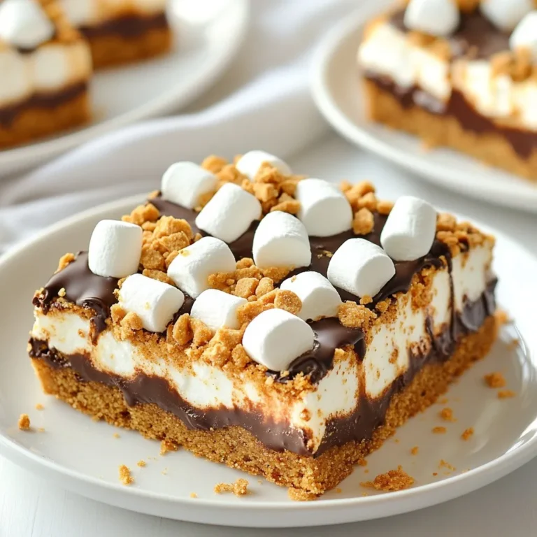 Für die perfekten Gingerbread S'mores Bars brauchen wir einige Hauptzutaten: - 1 Tasse ungesalzene Butter, weich - 3/4 Tasse brauner Zucker, gepackt - 1/2 Tasse Kristallzucker - 2 große Eier - 1 Teelöffel Vanilleextrakt - 2 1/4 Tassen Allzweckmehl - 1 Esslöffel gemahlener Ingwer - 1 Esslöffel gemahlener Zimt - 1/2 Teelöffel gemahlene Nelken - 1/2 Teelöffel Natron - 1/4 Teelöffel Salz - 1 Tasse Graham-Cracker-Brösel - 1 1/2 Tassen Mini-Marshmallows - 1 Tasse Zartbitterschokoladenstückchen Manchmal möchte ich die Bars noch besser machen. Hier sind einige optionale Zutaten: - 1/2 Tasse weiße Schokoladenstückchen Diese geben den Riegeln eine tolle farbliche Abwechslung und zusätzlichen Geschmack. Die Qualität der Zutaten macht einen großen Unterschied. Hier sind meine Tipps: - Wähle frische Gewürze. Sie geben mehr Geschmack. - Nutze echte Vanille. Sie hat einen intensiveren Geschmack als künstliche. - Achte auf hochwertige Schokolade. Zartbitter ist perfekt für den Geschmack. - Verwende ungesalzene Butter. So kannst du die Salzmenge besser steuern. Mit diesen Zutaten gelingt dir ein großartiges Rezept für Gingerbread S'mores Bars. {{ingredient_image_2}} Zuerst heize deinen Ofen auf 175 °C vor. Nimm eine Backform von 23x33 cm. Fette die Form gut ein und lege sie mit Backpapier aus. Die Ränder sollten überstehen. So lassen sich die Riegel später besser herausnehmen. In einer großen Schüssel gib die weiche Butter, den braunen Zucker und den Kristallzucker. Schlage sie mit einem Handmixer cremig. Das dauert etwa drei Minuten. Dann füge die Eier einzeln hinzu. Schlage gut nach jeder Zugabe. Rühre den Vanilleextrakt unter. In einer anderen Schüssel vermische das Mehl, den gemahlenen Ingwer, den Zimt, die Nelken, das Natron und das Salz. Diese trockenen Zutaten solltest du gut vermengen. Füge sie nun nach und nach zu den feuchten Zutaten hinzu. Rühre, bis alles gerade so vermischt ist. Hebe die Graham-Cracker-Brösel vorsichtig unter den Teig. Bewahre etwa 1 Tasse des Teigs für das Topping auf. Drücke den restlichen Teig gleichmäßig in den Boden der Form. Streue die Mini-Marshmallows und die Zartbitterschokoladenstückchen gleichmäßig über die Teigschicht. Das ist der beste Teil! Krümel den reservierten Teig über die Marshmallows und die Schokolade. So entsteht eine tolle Kruste. Jetzt kommt der spannende Teil. Backe die Riegel im Ofen für 25 bis 30 Minuten. Sie sind fertig, wenn die Ränder goldbraun sind und die Mitte fest wird. Lass die Riegel vollständig in der Form abkühlen. Das ist wichtig, damit sie sich gut setzen. Nimm sie dann mithilfe des Papiers heraus und schneide sie in Quadrate. Genieße sie warm oder bei Raumtemperatur! Um die perfekte Konsistenz zu erreichen, achte auf die Butter. Sie sollte weich, aber nicht geschmolzen sein. Wenn du die Butter mit Zucker verrührst, schlage sie gut. So wird die Mischung fluffig. Wenn du die trockenen und feuchten Zutaten mischst, rühre nur bis alles vereint ist. Zu langes Rühren macht die Riegel trocken. Die Graham-Cracker-Brösel geben eine tolle Struktur. Sie halten die Riegel zusammen und sorgen für einen schönen Biss. Die Backzeit ist wichtig für den Erfolg deiner Gingerbread S'mores Bars. Stelle den Ofen auf 175°C ein. Backe die Riegel 25-30 Minuten. Achte darauf, dass die Ränder goldbraun sind und die Mitte fest wird. Jeder Ofen ist anders. Prüfe die Riegel nach 25 Minuten. Wenn sie noch weich sind, lass sie etwas länger. Lasse die Riegel in der Form abkühlen. So setzen sie sich besser und sind einfacher zu schneiden. Ein häufiger Fehler ist, die Zutaten nicht richtig abzuwiegen. Verwende eine Küchenwaage, um genaue Mengen zu haben. Mische die trockenen Zutaten gut, bevor du sie zu den feuchten hinzufügst. So vermeidest du Klumpen. Verliere nicht die Geduld beim Backen. Lass die Riegel vollständig abkühlen, bevor du sie schneidest. Wenn du sie zu früh schneidest, zerfallen sie leicht. Folge diesen Tipps, um perfekte Gingerbread S'mores Bars zu genießen! Pro Tipps Butter richtig temperieren: Stelle sicher, dass die Butter weich ist, aber nicht geschmolzen, um eine optimale Textur zu erzielen. Teig nicht übermixen: Vermische die trockenen und feuchten Zutaten nur, bis sie gerade so kombiniert sind, um zähe Riegel zu vermeiden. Variiere die Schokolade: Experimentiere mit verschiedenen Schokoladensorten, um den Geschmack deiner Riegel anzupassen, z.B. mit Milchschokolade oder Karamellstückchen. Riegel gut abkühlen lassen: Lass die Riegel vollständig abkühlen, bevor du sie schneidest, damit sie ihre Form behalten und nicht zerbröseln. {{image_4}} Um glutenfreie Gingerbread S'mores Bars zu machen, ersetze das Allzweckmehl mit glutenfreiem Mehl. Achte darauf, eine Mischung zu wählen, die gut für das Backen geeignet ist. Diese Mischung sorgt dafür, dass die Riegel eine tolle Textur haben. Zudem kannst du die Graham-Cracker-Brösel durch glutenfreie Cracker ersetzen. So bleiben die Bars lecker und knusprig! Für eine vegane Variante verwende pflanzliche Butter anstelle von normaler Butter. Ersetze die Eier durch Chia-Eier oder Apfelmus. Du kannst jeweils einen Esslöffel Chia-Samen in drei Esslöffeln Wasser einweichen, um ein Chia-Ei zu machen. Auch die Schokolade sollte vegan sein. So hast du eine köstliche, pflanzenbasierte Süßigkeit. Du kannst die Gingerbread S'mores Bars anpassen, indem du verschiedene Nüsse oder Früchte hinzufügst. Walnüsse, Mandeln oder Pekannüsse bringen einen schönen Crunch. Für einen fruchtigen Kick füge getrocknete Cranberries oder gehackte Äpfel hinzu. Diese Zutaten geben den Riegeln einen extra Geschmack und Textur. Sei kreativ und finde deine Lieblingskombination! Um die Gingerbread S'mores Bars frisch zu halten, lagere sie in einem luftdichten Behälter. Ein Behälter verhindert, dass sie trocken werden. Lege ein Blatt Küchenpapier zwischen die Riegel, um Feuchtigkeit zu kontrollieren. So bleiben sie weich und lecker. Im Kühlschrank halten die Riegel etwa eine Woche. Achte darauf, sie gut zu verpacken. Im Gefrierfach können sie drei Monate bleiben. Wickele sie einzeln in Frischhaltefolie, bevor du sie in einen Gefrierbeutel legst. So schmecken sie nach dem Auftauen fast wie frisch gebacken. Um die Riegel wieder warm zu machen, lege sie für 10-15 Sekunden in die Mikrowelle. Das macht sie weich und schmelzend. Alternativ kannst du sie im Ofen bei 175°C für fünf Minuten aufwärmen. So bleiben sie knusprig und lecker. Die Riegel halten sich im Kühlschrank etwa eine Woche. Stelle sicher, dass du sie in einem luftdichten Behälter aufbewahrst. So bleiben sie frisch und lecker. Ich empfehle, sie vor dem Servieren leicht zu erwärmen. So schmecken sie wie frisch gebacken. Ja, du kannst die Zartbitterschokolade durch Vollmilchschokolade oder sogar weiße Schokolade ersetzen. Jedes Mal bekommst du einen anderen Geschmack. Probiere, was dir am besten gefällt. Es gibt viele leckere Möglichkeiten. Auf jeden Fall! Diese Riegel sind perfekt für Kinder. Sie sind süß, schokoladig und haben einen tollen Keks-Boden. Kinder lieben die Mini-Marshmallows und den Ingwergeschmack. Sie sind ein Spaß für die ganze Familie. Wenn der Teig zu klebrig ist, füge etwas mehr Mehl hinzu. Mach das in kleinen Mengen. Du willst den Teig nicht zu trocken machen. Oft hilft es auch, die Hände mit etwas Mehl zu bestäuben, wenn du damit arbeitest. Dann lässt er sich leichter formen. Gingerbread S'mores Bars sind einfach und lecker. Wir haben die besten Zutaten und Tipps für die Zubereitung besprochen. Ich habe Schritte von der Teigherstellung bis zum Backen erklärt. Auch Variationen, wie glutenfreie und vegane Optionen, sind wichtig. Mit diesen Tipps kannst du Fehler vermeiden und die perfekte Konsistenz erreichen. Egal, ob mit Nüssen oder Obst, es gibt viele Wege, deine Riegel zu variieren. Folge diesen Anleitungen, um deine eigenen köstlichen Bars zu kreieren. Du wirst sie lieben!