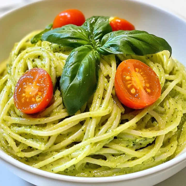 Für die cremige Avocado Pasta benötigen Sie die folgenden Zutaten: - 340 g Spaghetti oder Pasta Ihrer Wahl - 2 reife Avocados, geschält und entkernt - 2 Knoblauchzehen, fein gehackt - 1/4 Tasse frische Basilikumblätter, fest gepackt - 2 Esslöffel Zitronensaft - 1/4 Tasse natives Olivenöl extra - Salz und Pfeffer nach Geschmack - 1/4 Tasse geriebener Parmesan (oder Nährhefe für eine vegane Option) - Halbierte Cherrytomaten (zum Garnieren) - Zusätzliche Basilikumblätter (zum Garnieren) Diese Zutaten sind einfach zu finden und machen die Pasta schnell lecker. Wenn Sie die Nährstoffe erhöhen möchten, probieren Sie: - Zucchini-Nudeln als glutenfreie Option. Sie sind leicht und frisch. - Vollkornnudeln für mehr Ballaststoffe. Sie halten lange satt. - Erbsen oder Spinat in der Sauce für zusätzlichen Geschmack und Farbe. Diese bringen auch Vitamine. Um Ihre Pasta noch besser zu machen, fügen Sie diese Gewürze und Extras hinzu: - Eine Prise Chiliflocken für etwas Schärfe. Das macht es spannend! - Geröstete Pinienkerne geben einen tollen Crunch. Sie sind auch nahrhaft. - Für mehr Frische, etwas Zitronenschale reiben. Sie bringt einen tollen Duft. Mit diesen Zutaten und Alternativen wird Ihre cremige Avocado Pasta nicht nur lecker, sondern auch gesund und nahrhaft. Probieren Sie es aus! {{ingredient_image_2}} Beginnen Sie mit einem großen Topf. Füllen Sie ihn mit Wasser und fügen Sie Salz hinzu. Bringen Sie das Wasser zum Kochen. Kochen Sie die Spaghetti für etwa 8–10 Minuten, bis sie al dente sind. Rühren Sie gelegentlich um, damit die Pasta nicht klebt. Bevor Sie die Pasta abgießen, heben Sie 1 Tasse des Kochwassers auf. Dies hilft später, die Sauce zu lockern. Gießen Sie die Pasta dann ab und stellen Sie sie beiseite. Nehmen Sie die zwei reifen Avocados und schälen Sie sie. Entfernen Sie die Kerne und geben Sie das Fruchtfleisch in einen Mixer. Fügen Sie die zwei fein gehackten Knoblauchzehen, die Basilikumblätter, den Zitronensaft und das Olivenöl hinzu. Mixen Sie alles gut, bis die Mischung cremig ist. Schmecken Sie die Sauce mit Salz und Pfeffer ab. Wenn die Sauce zu dick ist, fügen Sie nach und nach etwas von dem reservierten Pastawasser hinzu. So bekommen Sie die perfekte Konsistenz. Nehmen Sie eine große Schüssel und geben Sie die abgetropfte Pasta hinein. Gießen Sie die cremige Avocadosauce darüber. Mischen Sie alles gut, damit die Pasta gleichmäßig mit der Sauce bedeckt ist. Fügen Sie den geriebenen Parmesan hinzu, falls gewünscht, und mischen Sie erneut gründlich. Servieren Sie die Pasta sofort mit halbierten Cherrytomaten und frischen Basilikumblättern. Diese geben Farbe und Frische. Genießen Sie Ihr köstliches Gericht! Ein häufiger Fehler ist, die Avocados zu reif zu wählen. Sie sollten weich, aber nicht matschig sein. Achten Sie darauf, die Sauce nicht zu lange zu mixen. Übermischung kann die Creme zu dünn machen. Auch zu viel Zitronensaft kann die Sauce bitter machen. Fügen Sie ihn schrittweise hinzu und probieren Sie die Mischung. Für eine cremige Sauce sind die Avocados der Schlüssel. Sie müssen perfekt reif sein. Fügen Sie schrittweise das reservierte Kochwasser hinzu. So steuern Sie die Konsistenz. Beginnen Sie mit zwei Esslöffeln Wasser. Mixen Sie und prüfen Sie die Dicke. Wiederholen Sie den Vorgang, bis Sie die gewünschte Cremigkeit erreichen. Servieren Sie die Pasta in tiefen Schalen. Träufeln Sie etwas Olivenöl darüber. Bestreuen Sie die Pasta mit zusätzlichem Parmesan. Fügen Sie frische Basilikumblätter hinzu. Halbierte Cherrytomaten bringen Farbe ins Spiel. Das Auge isst mit, also machen Sie das Gericht ansprechend und bunt! Pro Tipps Avocado Reifegrad: Wählen Sie reife Avocados, die bei leichtem Druck nachgeben, um die beste cremige Konsistenz zu erreichen. Zitronensaft hinzufügen: Um die Avocado frisch zu halten und die Sauce aufzuhellen, fügen Sie den Zitronensaft nach Geschmack hinzu. Pasta al dente kochen: Kochen Sie die Pasta al dente, damit sie beim Mischen mit der Sauce die perfekte Textur behält. Variationen ausprobieren: Fügen Sie zum Beispiel Spinat oder Rucola zur Avocado-Sauce hinzu, um zusätzliche Nährstoffe und Farbe zu erhalten. {{image_4}} Für eine vegane Version der cremigen Avocado Pasta können Sie Parmesan durch Nährhefe ersetzen. Nährhefe gibt einen herzhaften Geschmack. Sie können auch einen veganen Pesto verwenden, um die Sauce zu verfeinern. Diese Zutaten sind einfach zu finden und bieten viel Geschmack. Wenn Sie Gluten vermeiden möchten, nutzen Sie glutenfreie Pasta. Es gibt viele Optionen aus Reis oder Linsen. Diese Pasta kocht ähnlich wie normale Pasta. Achten Sie darauf, dass sie gut al dente bleibt, um eine gute Textur zu erhalten. Fügen Sie Gemüse wie Spinat oder Erbsen hinzu, um die Nährstoffe zu erhöhen. Diese Zutaten bringen Farbe und Geschmack. Sie können auch gegrillte Zucchini oder Paprika hinzufügen. Für einen extra Crunch probieren Sie geröstete Pinienkerne oder Walnüsse. Halbe Cherrytomaten sind eine tolle Garnitur und bringen Frische in jedes Gericht. Um übrig gebliebene Pasta zu lagern, lassen Sie sie zuerst abkühlen. Danach geben Sie sie in einen luftdichten Behälter. Achten Sie darauf, die Sauce gut zu vermischen, damit die Pasta nicht austrocknet. Sie können auch etwas Olivenöl hinzufügen, um die Feuchtigkeit zu halten. Schließen Sie den Behälter gut, um den Geschmack zu bewahren. Um die Pasta aufzuwärmen, verwenden Sie eine Pfanne bei mittlerer Hitze. Fügen Sie einen kleinen Spritzer Wasser oder Olivenöl hinzu. Rühren Sie die Pasta sanft um, damit sie gleichmäßig warm wird. Achten Sie darauf, die Pasta nicht zu lange zu erhitzen, um die Cremigkeit der Sauce zu bewahren. Alternativ können Sie die Pasta in der Mikrowelle aufwärmen. Decken Sie sie ab, um ein Austrocknen zu verhindern. Im Kühlschrank hält sich die cremige Avocado Pasta etwa 2 bis 3 Tage. Stellen Sie sicher, dass der Behälter gut verschlossen ist. Im Gefrierfach kann die Pasta bis zu 2 Monate aufbewahrt werden. Beachten Sie jedoch, dass die Konsistenz beim Auftauen leicht verändert sein kann. Es ist besser, die Pasta frisch zu genießen, um den besten Geschmack zu erleben. Cremige Avocado Pasta ist sehr gesund. Avocados sind reich an gesunden Fetten. Diese Fette helfen deinem Herz. Sie sind auch voll von Vitaminen und Mineralstoffen. Zum Beispiel, sie enthalten Vitamin E und B-Vitamine. Die Pasta liefert dir Kohlenhydrate für Energie. Wenn du Vollkornpasta verwendest, bekommst du noch mehr Ballaststoffe. Das macht dein Gericht nahrhaft und sättigend. Ja, du kannst viele andere Lebensmittel hinzufügen. Gemüse wie Spinat oder Zucchini passen gut dazu. Auch Kichererbsen oder Linsen machen das Gericht proteinreicher. Du kannst auch gewürfelte Paprika oder Brokkoli verwenden. Wenn du mehr Geschmack möchtest, füge geröstete Pinienkerne oder Walnüsse hinzu. Sei kreativ und nutze, was du magst! Zu cremiger Avocado Pasta passen viele Beilagen. Ein frischer Salat mit Tomaten und Gurken ist toll. Du kannst auch geröstetes Brot oder Knoblauchbrot servieren. Wenn du etwas Herzhaftes magst, probiere gegrilltes Gemüse. Diese Beilagen ergänzen den Geschmack der Pasta wunderbar. Cremige Avocado Pasta ist einfach und lecker. Wir haben die besten Zutaten, die Zubereitung und viele Tipps geteilt. Auch Variationen und Lagerungshinweise spielen eine Rolle. Mit diesen Tipps kochst du ein tolles Gericht. Denke daran, dass frische Zutaten den besten Geschmack bieten. Experimentiere mit verschiedenen Optionen und genieße dein Essen. Viel Spaß beim Kochen und Ausprobieren!