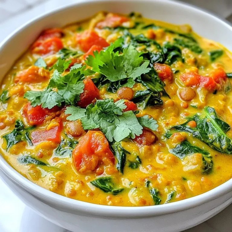 Für ein schmackhaftes Kokos-Linsen-Curry brauchst du einige Hauptzutaten. Diese sind: - 1 Tasse rote Linsen, gut gewaschen - 1 Dose (400ml) Kokosmilch - 1 Esslöffel Kokosöl - 1 Zwiebel, gewürfelt - 3 Knoblauchzehen, fein gehackt - 1 Stück Ingwer (ca. 2,5 cm), gerieben - 1 Dose (400g) gewürfelte Tomaten - 2 Tassen Gemüsebrühe - 1 Tasse Spinat, grob gehackt Diese Zutaten bilden die Basis für dein Curry. Die Linsen sind nahrhaft und geben dem Gericht eine schöne Textur. Die Gewürze bringen viel Geschmack ins Spiel. Hier sind die wichtigen Gewürze: - 1 Esslöffel Currypulver - 1 Teelöffel gemahlener Kurkuma - 1 Teelöffel Kreuzkümmelsamen - Salz und Pfeffer nach Geschmack - 1 Esslöffel Limettensaft Das Currypulver und der Kreuzkümmel geben dem Curry Tiefe. Kurkuma sorgt für eine schöne Farbe. Limettensaft bringt Frische und hilft, die Aromen zu heben. Um dein Curry noch besser zu machen, kannst du es garnieren. Hier sind einige Vorschläge: - Frischer Koriander, zum Garnieren Koriander bringt nicht nur Farbe, sondern auch einen frischen Geschmack. Es rundet das Gericht perfekt ab. Probiere es und genieße die Aromen! {{ingredient_image_2}} Beginne mit einem großen Topf. Erhitze 1 Esslöffel Kokosöl bei mittlerer Hitze. Füge 1 gewürfelte Zwiebel hinzu. Brate die Zwiebel etwa 5 Minuten an. Sie sollte goldbraun werden. Jetzt kommt der Knoblauch. Füge 3 fein gehackte Knoblauchzehen hinzu. Reibe auch ein Stück Ingwer (ca. 2,5 cm) und gib es dazu. Dünste beides 1-2 Minuten. Die Mischung sollte gut riechen. Jetzt geht es weiter mit den Gewürzen. Gib 1 Esslöffel Currypulver, 1 Teelöffel gemahlenen Kurkuma und 1 Teelöffel Kreuzkümmelsamen in den Topf. Rühre gut um und koche alles etwa 1 Minute. So entfalten sich die Aromen. Füge nun die Hauptzutaten hinzu. Gib 1 Tasse gewaschene rote Linsen und 1 Dose gewürfelte Tomaten in den Topf. Vermenge alles gut. Gieße 1 Dose (400ml) Kokosmilch und 2 Tassen Gemüsebrühe dazu. Bringe die Mischung zum Kochen. Reduziere dann die Hitze. Lass das Curry 20-25 Minuten köcheln. Sobald die Linsen weich sind, füge 1 Tasse grob gehackten Spinat hinzu. Koche alles 2-3 Minuten weiter. Der Spinat sollte zusammenfallen. Nimm den Topf vom Herd. Füge 1 Esslöffel Limettensaft hinzu. Schmecke mit Salz und Pfeffer ab. Richte das Curry in Schalen an. Garniere es mit frischem Koriander für mehr Geschmack. Um die perfekte Konsistenz für dein Kokos-Linsen-Curry zu erreichen, achte auf die Linsen. Rote Linsen zerfallen beim Kochen leicht. Das gibt eine cremige Textur. Koche die Linsen nicht zu lange. 20 bis 25 Minuten sind ideal. Rühre regelmäßig um, um ein Ankleben zu vermeiden. Magst du es dicker? Lasse das Curry etwas länger köcheln. Kokos-Linsen-Curry passt gut zu vielen Beilagen. Probiere es mit duftendem Basmatireis oder Quinoa. Fladenbrot wie Naan oder Chapati ist auch lecker dazu. Diese Beilagen nehmen die Soße gut auf. Du kannst auch einen frischen Salat anbieten. Ein einfacher Gurkensalat bringt Frische in dein Gericht. Frische Gewürze machen einen großen Unterschied im Geschmack. Nutze frischen Ingwer und Knoblauch für mehr Aroma. Auch frischer Koriander ist ein Muss zum Garnieren. Wenn du kannst, benutze ganze Kreuzkümmelsamen. Röste sie kurz in der Pfanne, bevor du sie ins Curry gibst. Das bringt die Aromen richtig zur Geltung. Pro Tipps Die Linsen vorbereiten: Achten Sie darauf, die Linsen gründlich zu waschen, um Verunreinigungen zu entfernen und sie gleichmäßiger garen zu lassen. Verwendung von frischen Gewürzen: Frische Gewürze wie Ingwer und Knoblauch verleihen dem Curry ein intensiveres Aroma als getrocknete Varianten. Konsistenz anpassen: Wenn das Curry zu dick ist, fügen Sie einfach etwas mehr Gemüsebrühe oder Wasser hinzu, um die gewünschte Konsistenz zu erreichen. Variationen ausprobieren: Experimentieren Sie mit verschiedenen Gemüsesorten wie Karotten oder Paprika, um das Curry nach Ihrem Geschmack anzupassen. {{image_4}} Um das Kokos-Linsen-Curry noch nahrhafter zu machen, füge Proteinquellen hinzu. Du kannst gekochte Kichererbsen, weiße Bohnen oder Tofu verwenden. Diese Zutaten passen gut zu den Linsen. Sie machen das Gericht sättigender und helfen dir, deine tägliche Proteinaufnahme zu erhöhen. Das Gemüse in deinem Curry kann leicht verändert werden. Füge zum Beispiel Karotten, Paprika oder Blumenkohl hinzu. Diese Gemüsesorten bieten nicht nur Farbe, sondern auch viele Vitamine. Du kannst auch saisonales Gemüse verwenden, um die Frische zu betonen. Das Kokos-Linsen-Curry ist von Natur aus vegan und glutenfrei. Achte darauf, nur Gemüsebrühe ohne Gluten zu wählen. Wenn du das Curry noch vielseitiger gestalten möchtest, probiere Quinoa oder braunen Reis als Beilage. So bleibst du bei einem gesunden, pflanzlichen Ansatz. Um Reste des Kokos-Linsen-Currys zu lagern, lassen Sie das Curry zuerst abkühlen. Füllen Sie es dann in einen luftdichten Behälter. So bleibt der Geschmack frisch. Sie können auch kleine Portionen in Behälter mit Deckel füllen. Das erleichtert das Aufwärmen. Reste des Kokos-Linsen-Currys halten sich im Kühlschrank etwa 3 bis 5 Tage. Achten Sie darauf, das Curry vor dem Verzehr gut zu überprüfen. Wenn es seltsam riecht oder sich die Farbe ändert, sollten Sie es nicht essen. Um das Curry bestmöglich zu lagern, verwenden Sie Glasbehälter. Diese sind nicht nur umweltfreundlich, sondern auch gut für die Gesundheit. Wenn Sie das Curry länger aufbewahren möchten, können Sie es einfrieren. In einem gefrierfesten Behälter bleibt es bis zu 3 Monate frisch. Achten Sie darauf, etwas Platz im Behälter zu lassen, da sich die Linsen beim Einfrieren ausdehnen. Die Zubereitung dauert etwa 40 Minuten. Du brauchst 10 Minuten, um alles vorzubereiten. Das Kochen selbst dauert ungefähr 30 Minuten. So kannst du schnell und einfach ein leckeres Curry zubereiten. Ja, du kannst frische Linsen verwenden. Rote Linsen sind jedoch schneller gar. Frische Linsen benötigen mehr Zeit zum Kochen. Achte darauf, sie gut zu kochen, bis sie weich sind. Zu diesem Curry passen viele Beilagen. Reis ist eine beliebte Wahl. Du kannst auch Naan oder Quinoa servieren. Ein frischer Salat ergänzt die Aromen gut. Ja, Kokos-Linsen-Curry ist sehr gesund. Es enthält viel Protein durch die Linsen. Zudem sind Kokosmilch und Spinat reich an Nährstoffen. Das Gericht ist auch vegan und glutenfrei. Ja, du kannst das Curry einfrieren. Lass es zuerst abkühlen. Fülle es in luftdichte Behälter. So bleibt es bis zu drei Monate frisch. Kokos-Linsen-Curry ist einfach und lecker. Wir haben die Hauptzutaten angesehen und die Gewürze, die es besonders machen. Die Schritt-für-Schritt-Anleitung hilft dir, schnell ein tolles Gericht zu zaubern. Tipps sorgen dafür, dass alles perfekt gelingt. Verschiedene Variationen bieten dir viele Möglichkeiten, die du ausprobieren kannst. Denk daran, Reste richtig zu lagern, damit du länger Freude daran hast. Nutze diese Tipps und genieße dein neues Curry-Rezept in vollen Zügen!